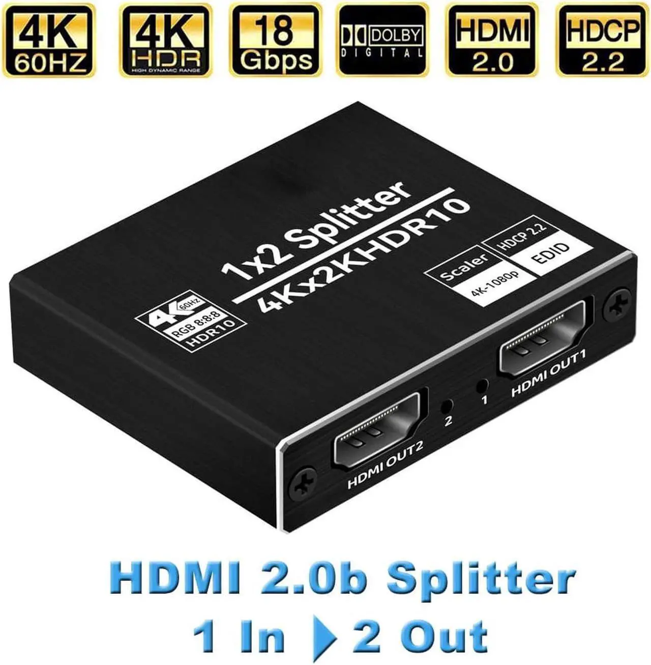 Main image of Vszerda HDMI Splitter 1 in 2 Out, 4K HDMI Splitter for Dual Monitors Duplicate/Mirror Only, 1x2 HDMI Splitter 1 to 2 Amplifier for Full HD 1080P 3D with EDID (1 Source onto 2 Displays)