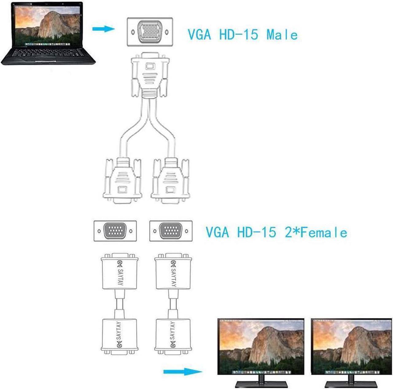 Alt view image 4 of 7 - VGA Monitor Y-Splitter Cable,VGA 1 Male to Dual 2 VGA Female Adapter Converter Video Cable for Screen Duplication - 1 Foot