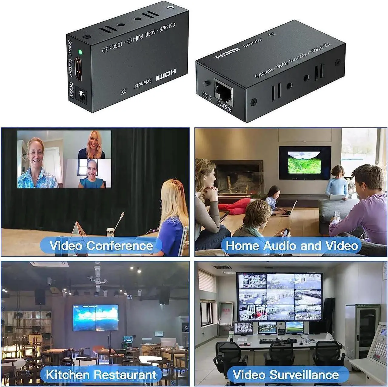 Alt view image 5 of 7 - HDMI Extender, 196ft/60m HDMI Extender (Tx + Rx) Via Single RJ45 Cat6 Ethernet Cable Transmit Up to 60M, Support 1080p, 3D, HDCP, with EDID Function