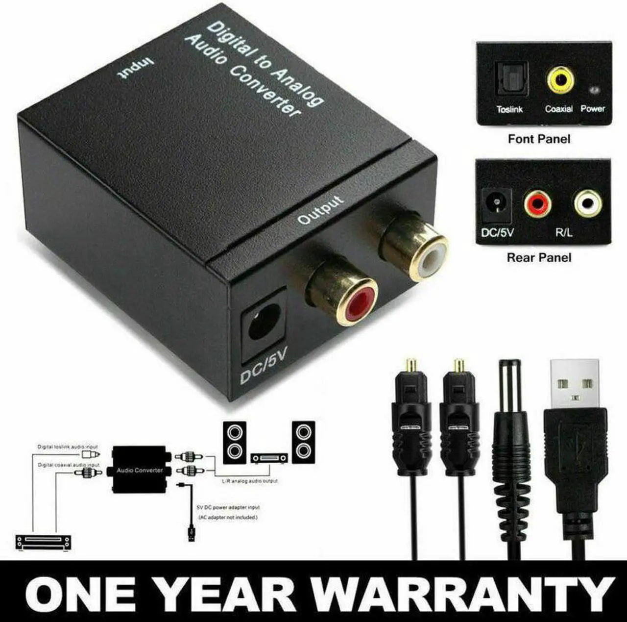 Main image of 3.5mm Digital to Analog Audio Converter Adapter W/ Fiber Cable RCA Out optical