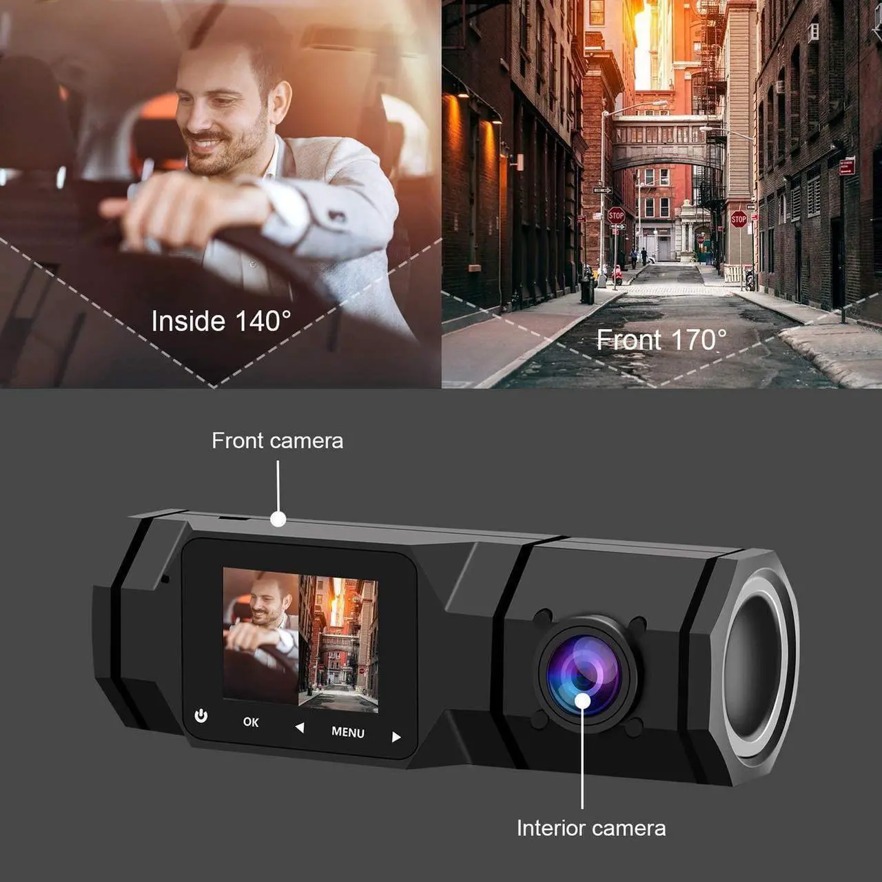 Alt view image 2 of 7 - Upgraded Dual Dash Cam, FHD 1080P Front and Interior Dual Dash Cameras IR Night Vision Dashcam for Car/ Taxi Loop-Recording, G-Sensor& Parking Mode