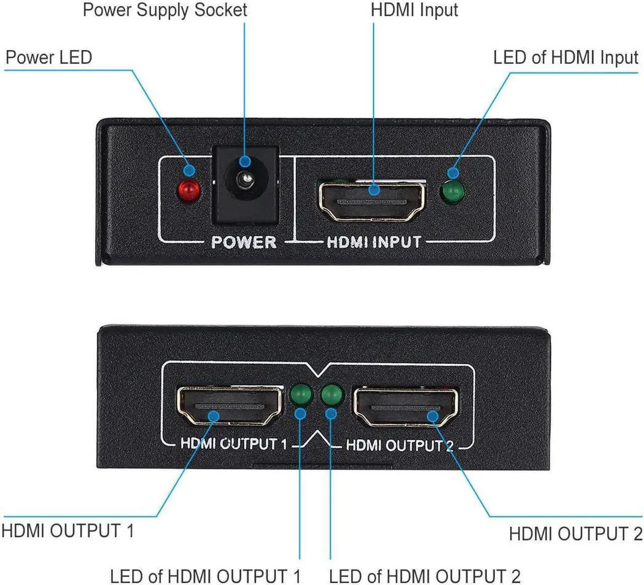 Alt view image 5 of 6 - Full HD HDMI Splitter 1x2 Repeater Amplifier 3D 1080p 4K Switch Box 1 in 2 out