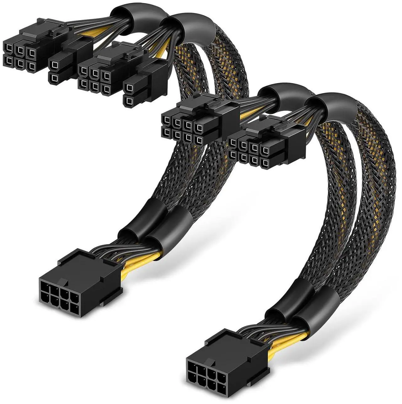 Main image of 2-Pack PCIe 8 Pin to Dual 8 Pin (6+2) Power Adapter Cable, 9 Inches, with Heat-Shrink Tubing, PSU Cables for GPU, Female to Male PCIe 8 Pin Cable