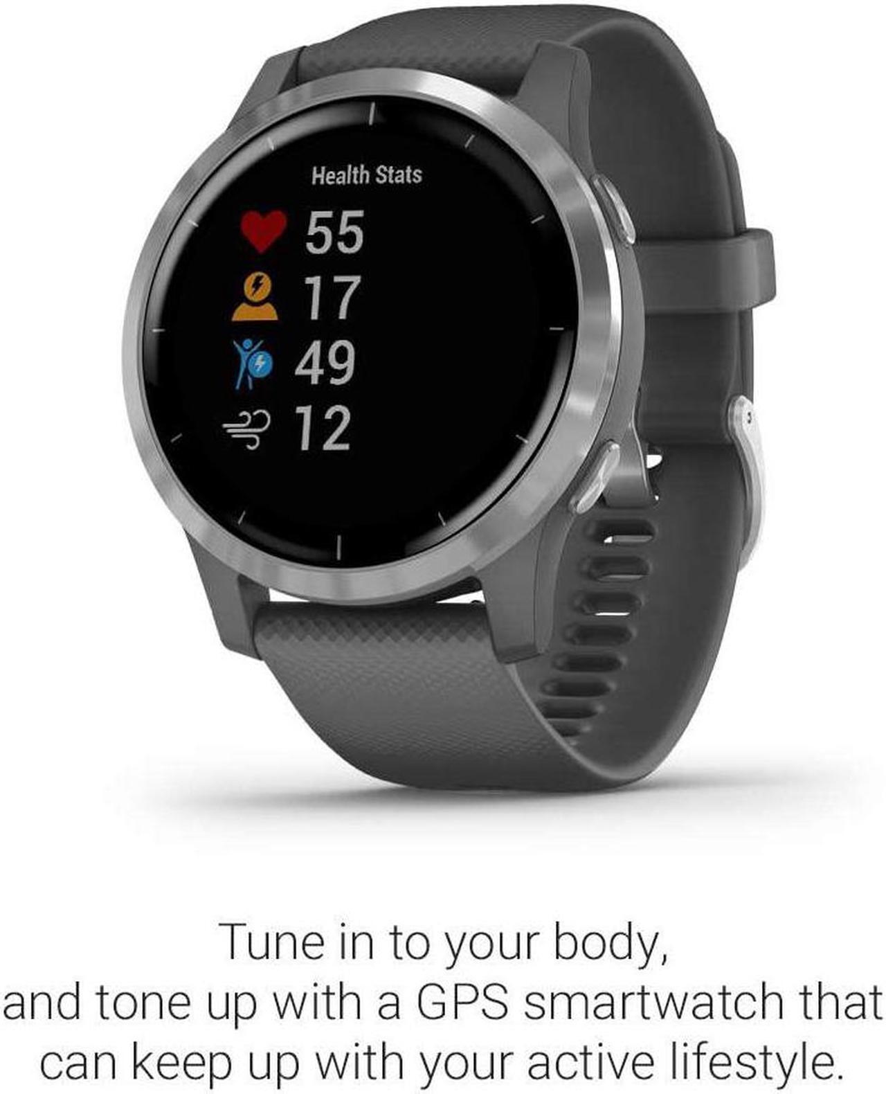Alt view image 3 of 6 - Garmin 010-02174-01 Vivoactive 4, GPS Smartwatch, Features Music, Body Energy Monitoring, Animated Workouts, Pulse Ox Sensors and More, Silver with Gray Band
