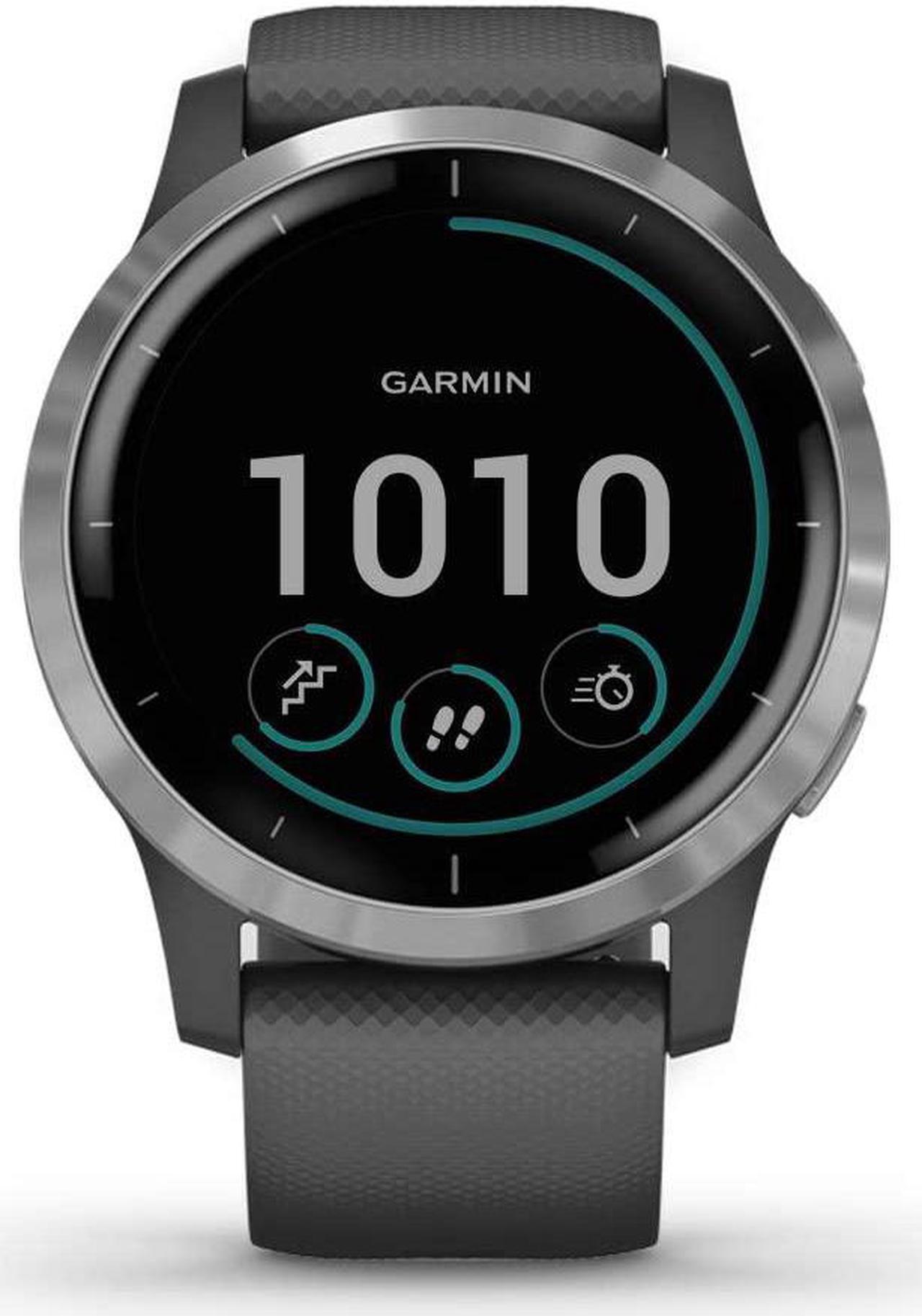 Main image of Garmin 010-02174-01 Vivoactive 4, GPS Smartwatch, Features Music, Body Energy Monitoring, Animated Workouts, Pulse Ox Sensors and More, Silver with Gray Band