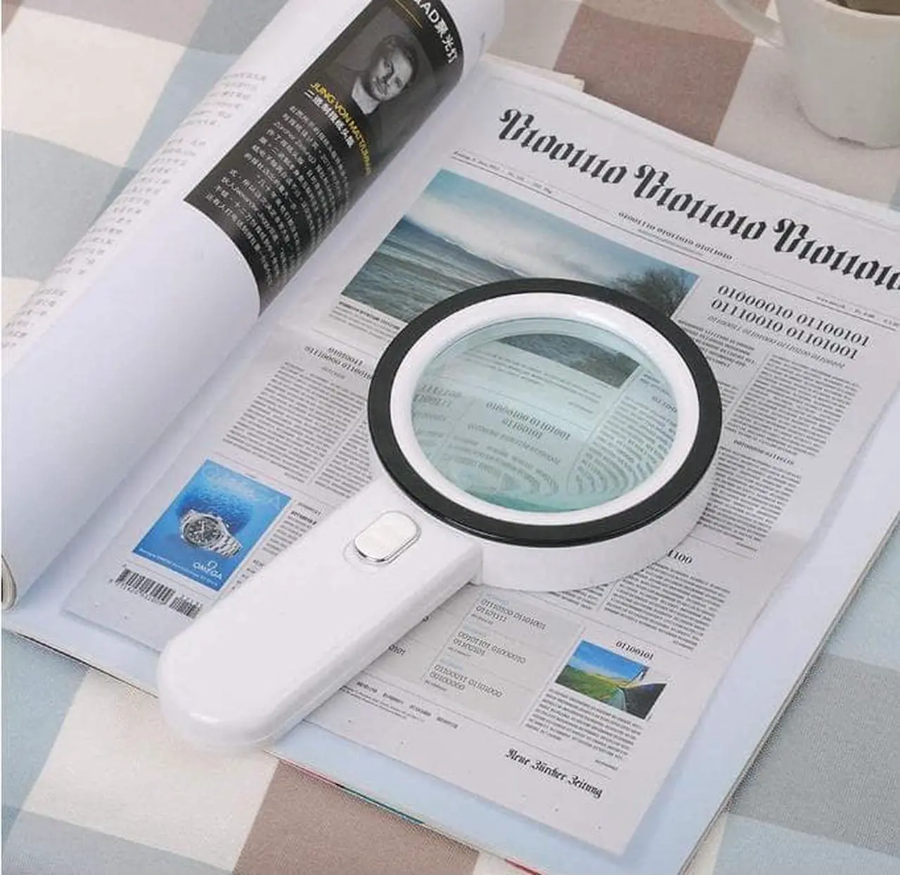 Alt view image 5 of 7 - Magnifying Glass with Light, 30X Handheld Large Magnifying Glass 12 LED Illuminated Lighted Magnifier for Macular Degeneration, Seniors Reading, Soldering, Inspection, Coins, Jewelry,