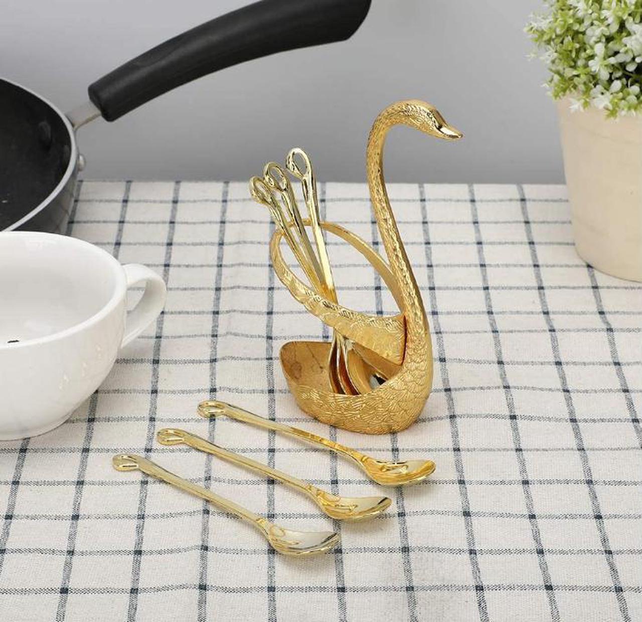 Alt view image 2 of 7 - 6pcs Coffee Dessert Spoon Set with Swan Spoons Holder for Dinner Table Party Buffet Bar Decoration
