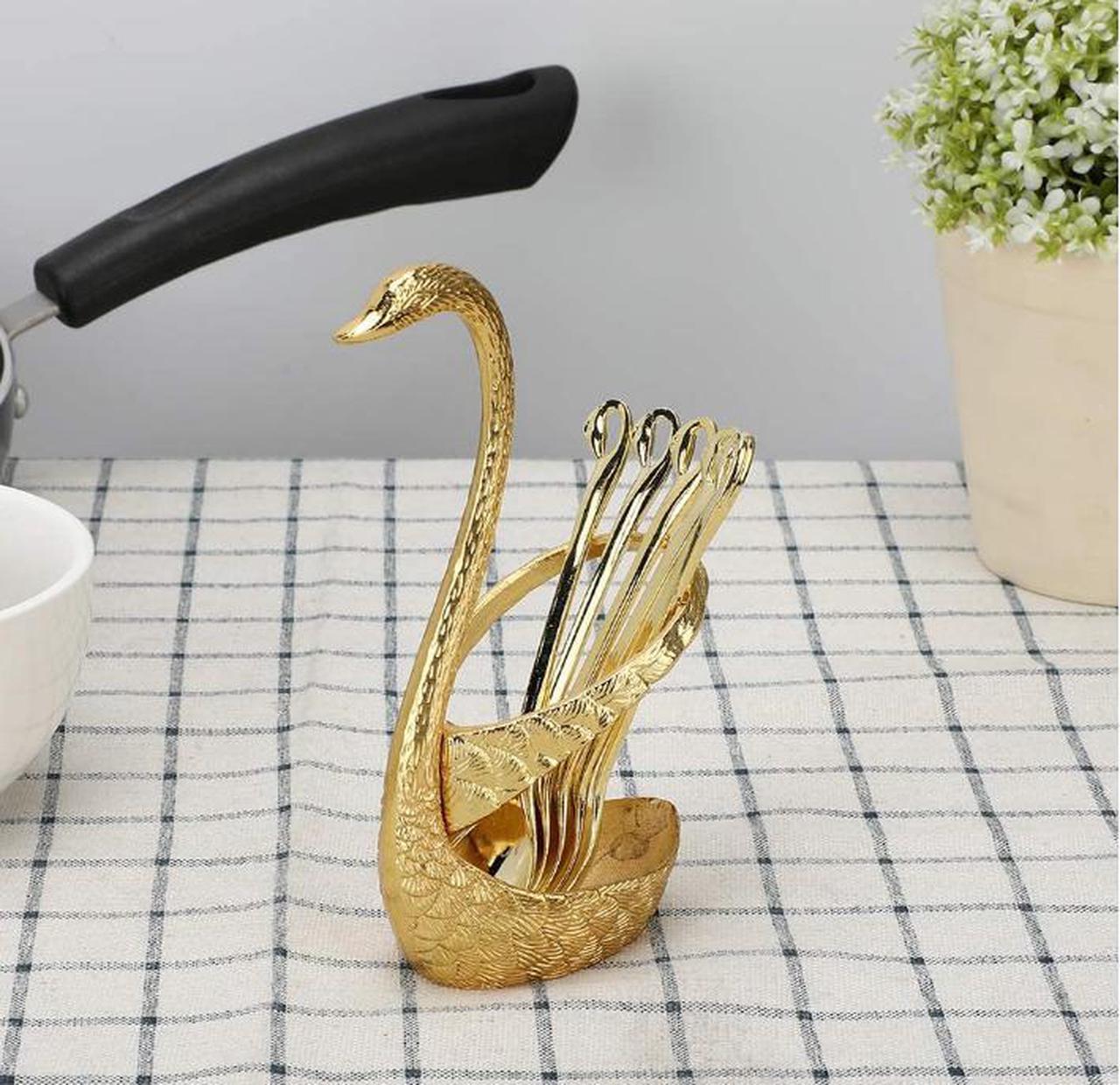 Alt view image 3 of 7 - 6pcs Coffee Dessert Spoon Set with Swan Spoons Holder for Dinner Table Party Buffet Bar Decoration