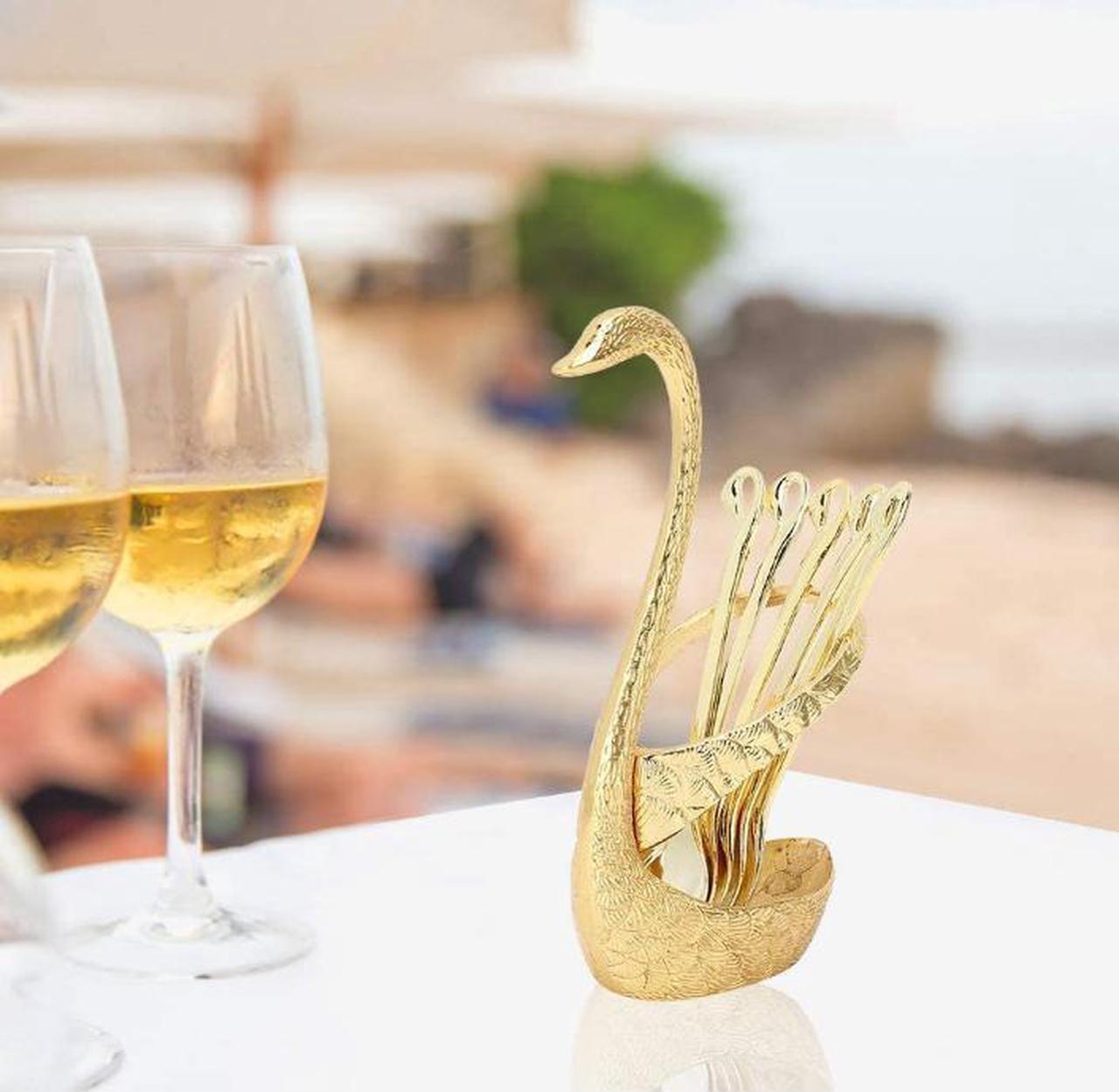 Alt view image 7 of 7 - 6pcs Coffee Dessert Spoon Set with Swan Spoons Holder for Dinner Table Party Buffet Bar Decoration