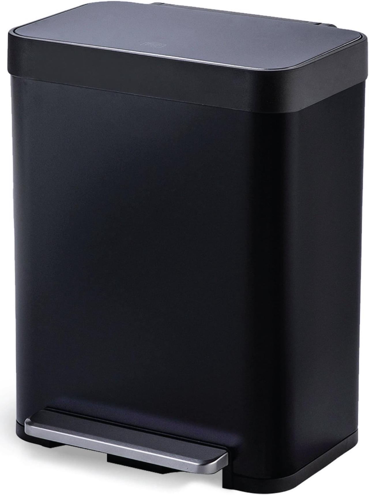 Main image of Home Zone Living 13 Gallon Kitchen Trash Can, Short and Wide Stainless Steel Body Design, 50 Liter Capacity, Matte Black