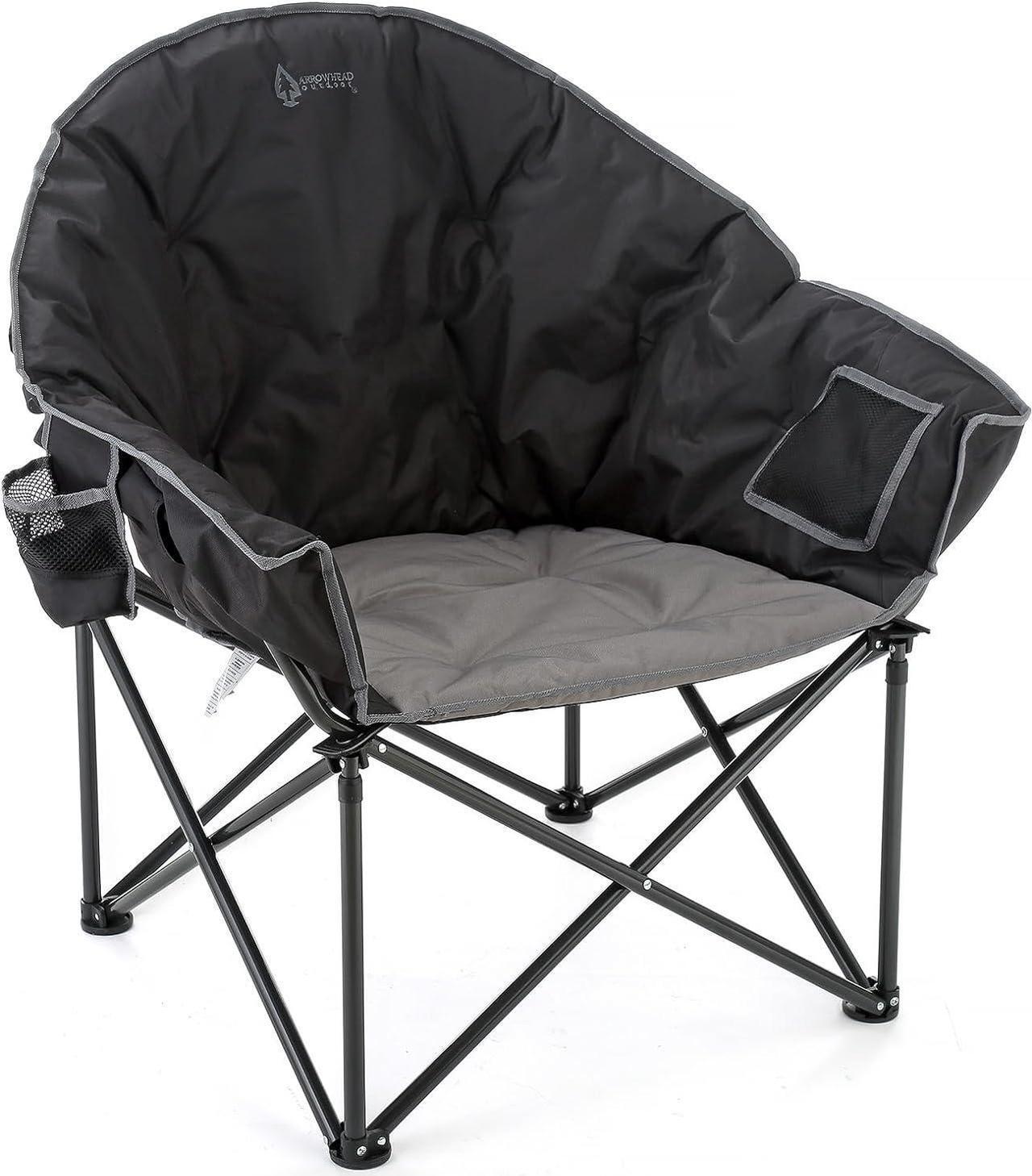 Main image of ARROWHEAD OUTDOOR Oversized Heavy-Duty Club Folding Camping Chair w/External Pocket, Cup Holder, Portable, Padded, Moon, Round, Saucer, Supports 330lbs, Carrying Bag, USA-Based Support