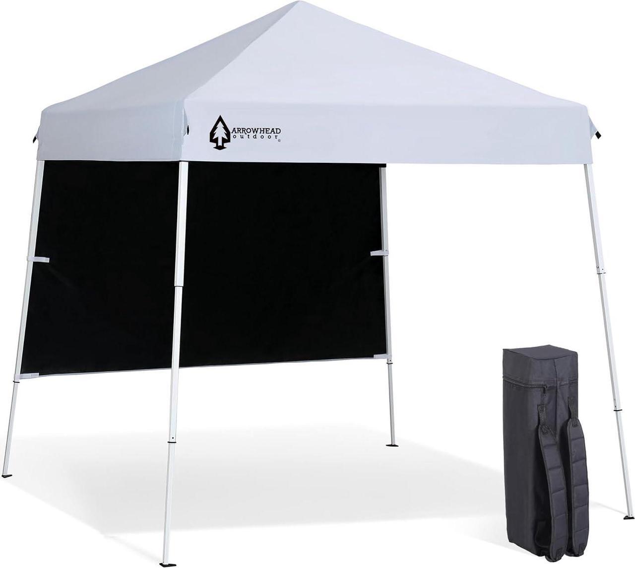 Main image of ARROWHEAD OUTDOOR 6'x6' Top / 8'x8' Base Backpack Pop-up Canopy with Sunwall, Sand Bags, Guide Ropes, Ground Stakes, UV-Resistant, Hands Free Carrying - White