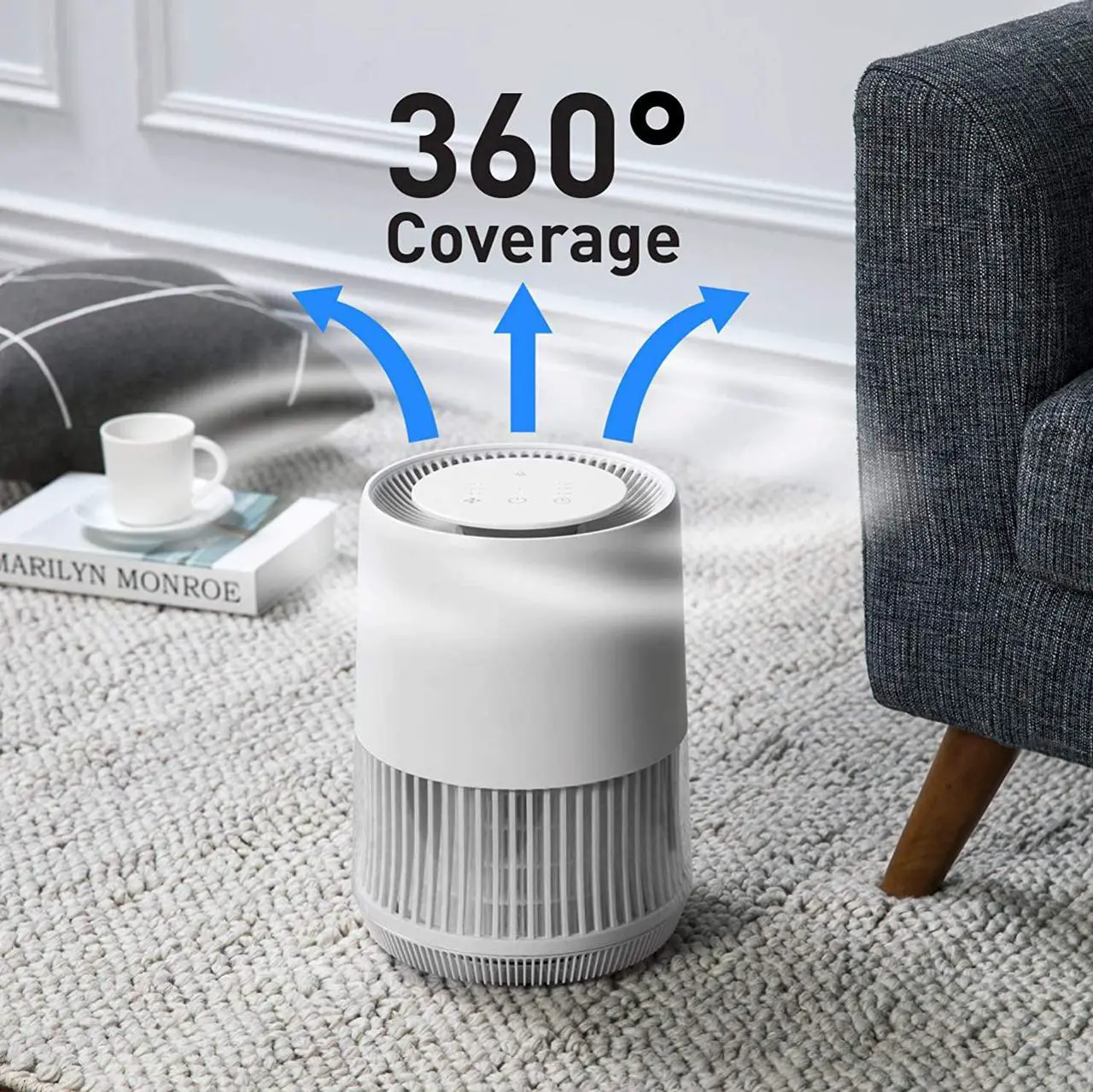 Alt view image 3 of 7 - Compass Home Air Purifier - H13 True HEPA Filter 3-Stage Air Filtration for Allergies, Pollen, Dust, Odors, Smoke, Pet Dander, Bacteria with Auto Air Sensor Small Room Air Purifier (DGZ9028G)