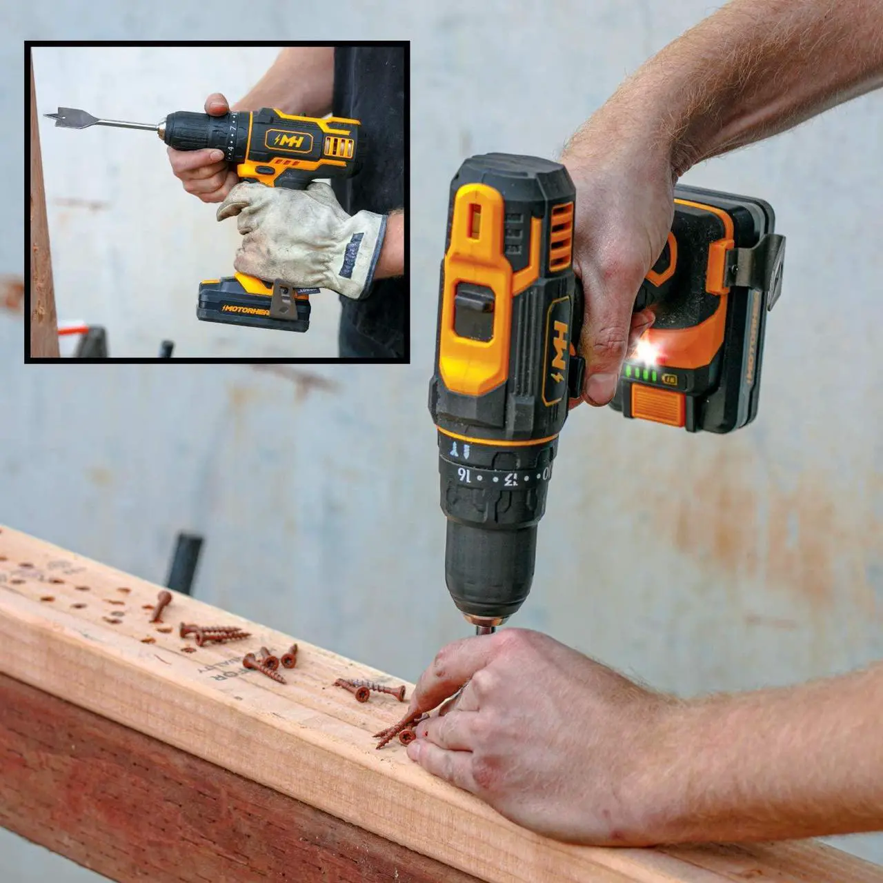 Alt view image 7 of 7 - MOTORHEAD 20V ULTRA Cordless Drill Driver, Lithium-Ion, ½ Keyless Chuck, 16+1+1 Clutch, 2-Speed Transmission, Variable Speed Trigger, Built-in LED, 2Ah Battery, Charger, 22 Accessory Bits, USA-Based
