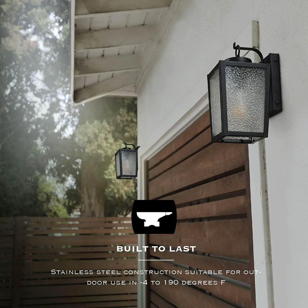 Alt view image 3 of 7 - Landia Home Outdoor Wall Lantern - Porch Wall Mounted Outdoor Light with Glass Shade, Dusk to Dawn Sensor with Included LED Light Bulbs for E26 Socket, ETL Listed, Black (2-Pack)