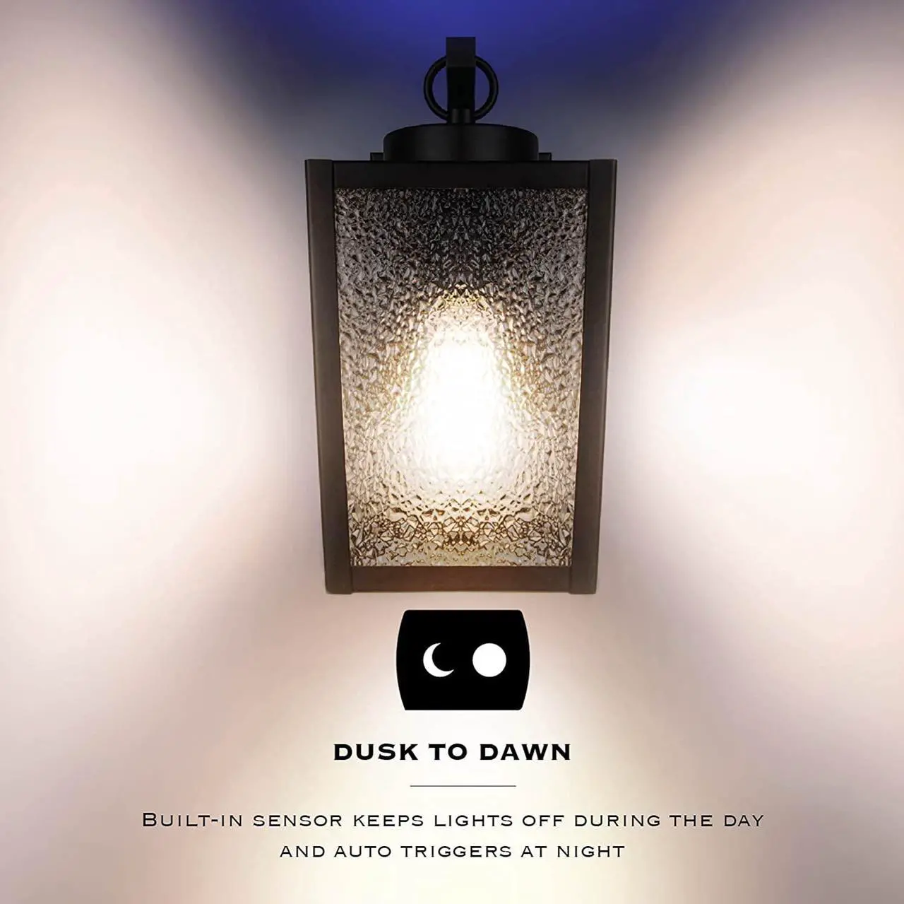 Alt view image 5 of 7 - Landia Home Outdoor Wall Lantern - Porch Wall Mounted Outdoor Light with Glass Shade, Dusk to Dawn Sensor with Included LED Light Bulbs for E26 Socket, ETL Listed, Black (2-Pack)