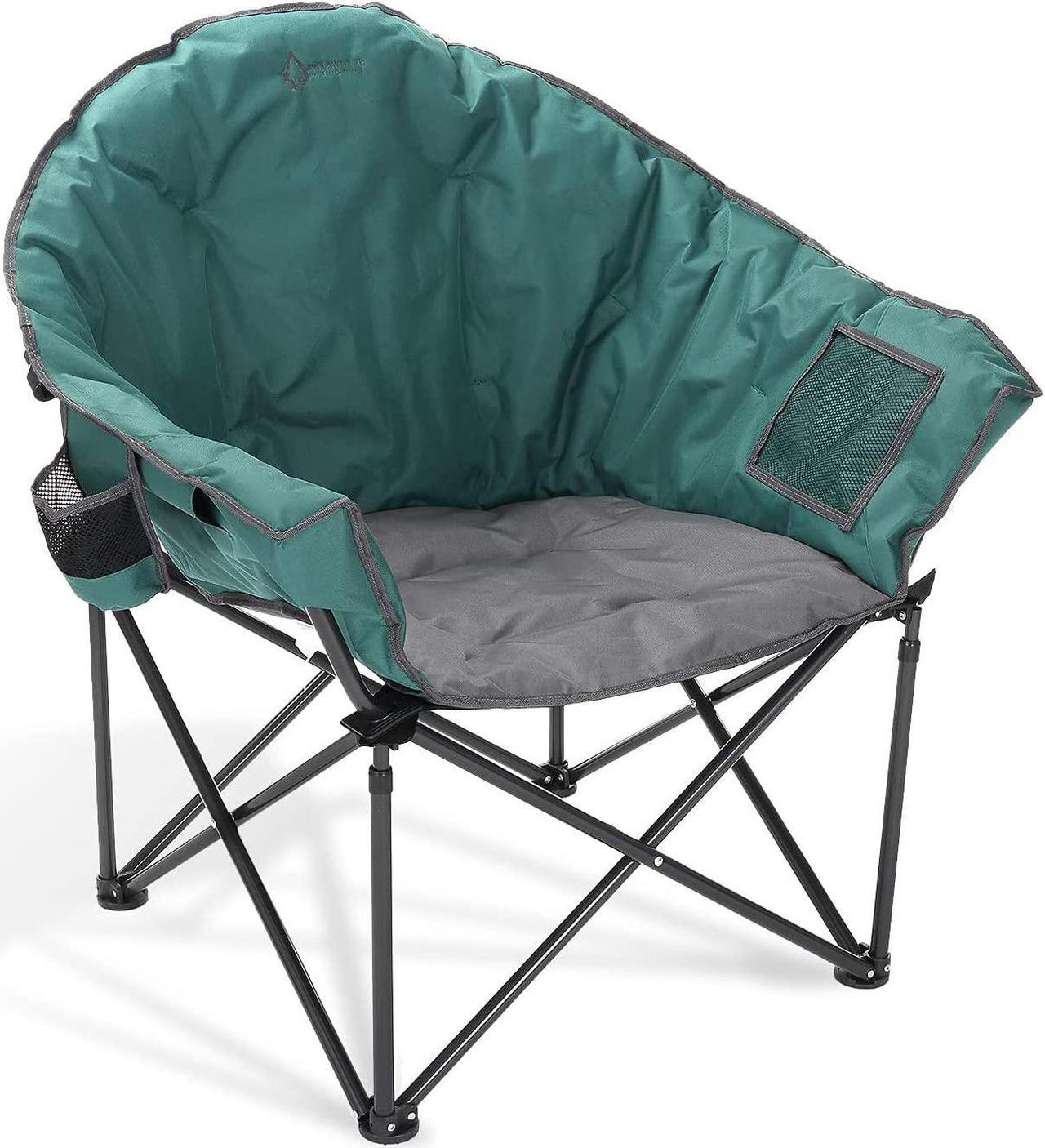 Main image of ARROWHEAD OUTDOOR Oversized Heavy-Duty Club Folding Camping Chair w/ External Pocket, Cup Holder, Portable, Padded, Moon, Round, Saucer, Supports 330lbs, Carrying Bag, USA-Based Support, Green