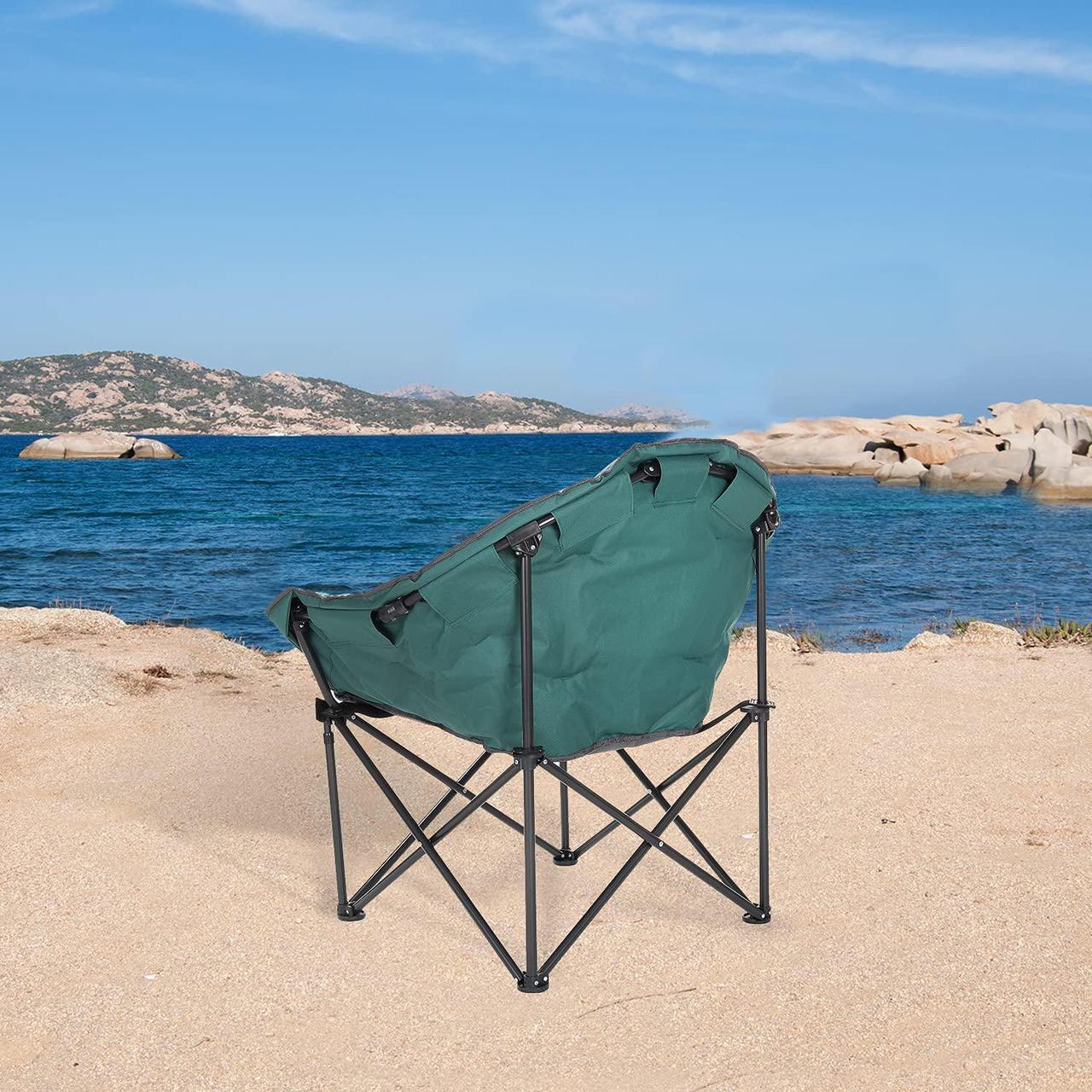 Alt view image 6 of 8 - ARROWHEAD OUTDOOR Oversized Heavy-Duty Club Folding Camping Chair w/ External Pocket, Cup Holder, Portable, Padded, Moon, Round, Saucer, Supports 330lbs, Carrying Bag, USA-Based Support, Green