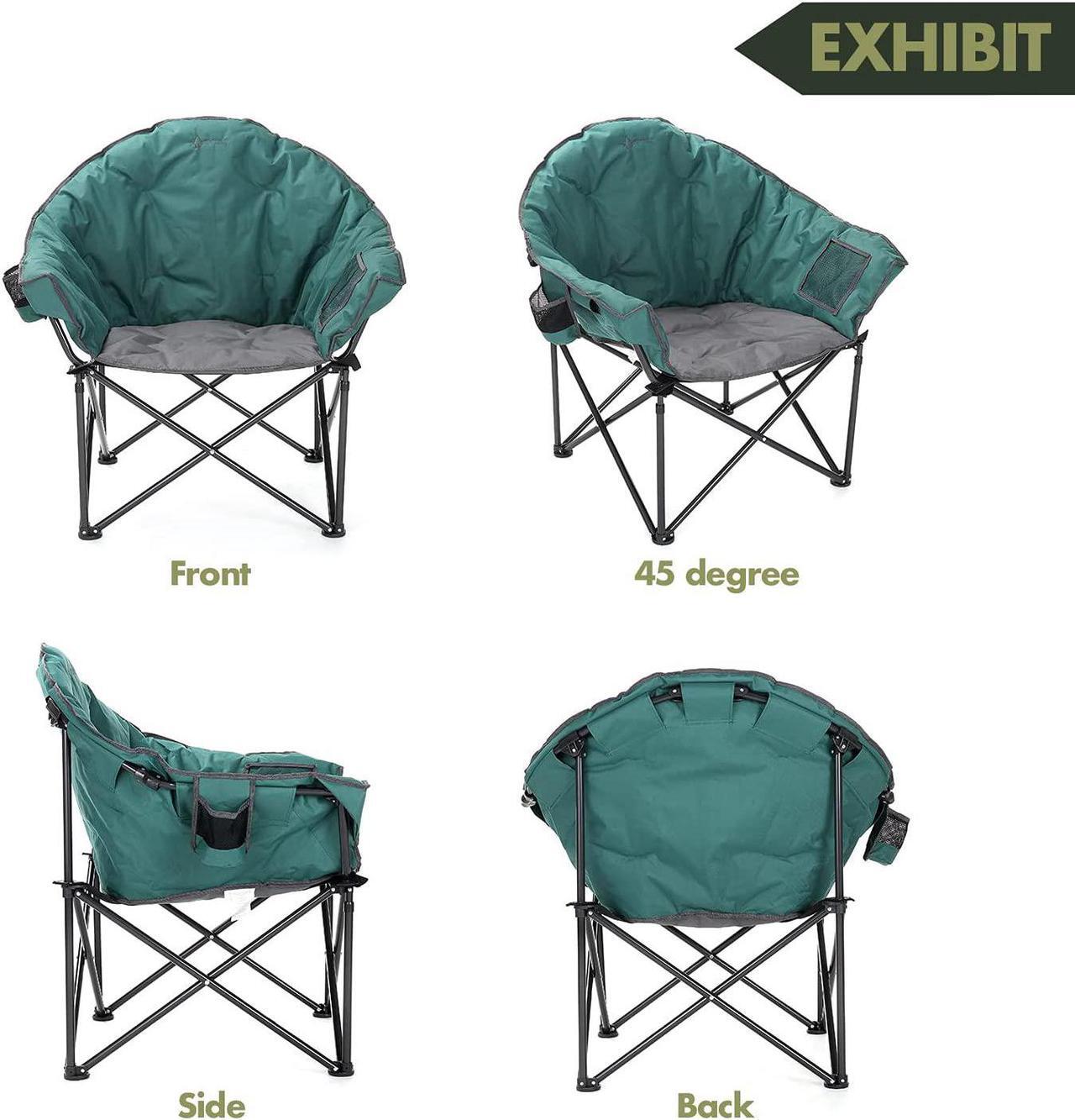 Alt view image 5 of 8 - ARROWHEAD OUTDOOR Oversized Heavy-Duty Club Folding Camping Chair w/ External Pocket, Cup Holder, Portable, Padded, Moon, Round, Saucer, Supports 330lbs, Carrying Bag, USA-Based Support, Green