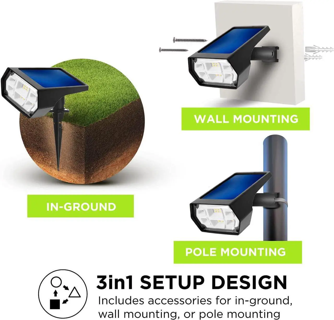 Alt view image 4 of 7 - Home Zone Security Solar Spotlights - Outdoor 500 Lumen High Brightness 3500K Warm Spot Light with 3 in 1, In-ground, Wall Mount, or Flag Pole Setup Design, Black (2-Pack)