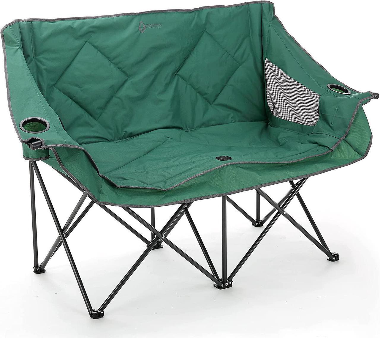 Main image of ARROWHEAD OUTDOOR Portable Folding Double Duo Camping Chair Loveseat w/ 2 Cup & Wine Glass Holder, Heavy-Duty Carrying Bag, Padded Seats & Armrests, Supports up to 500lbs, USA-Based Support, Green