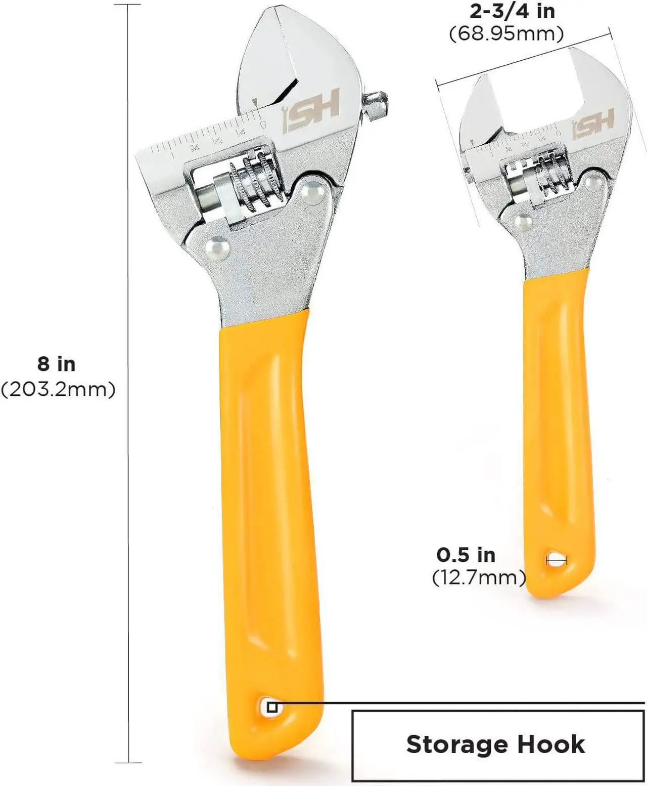 Alt view image 3 of 7 - STEELHEAD 8 Wide-Mouth Adjustable Ratcheting Wrench, Forged Heat-Treated Chrome Vanadium Steel, SAE Jaw Measurements, USA-Based Support