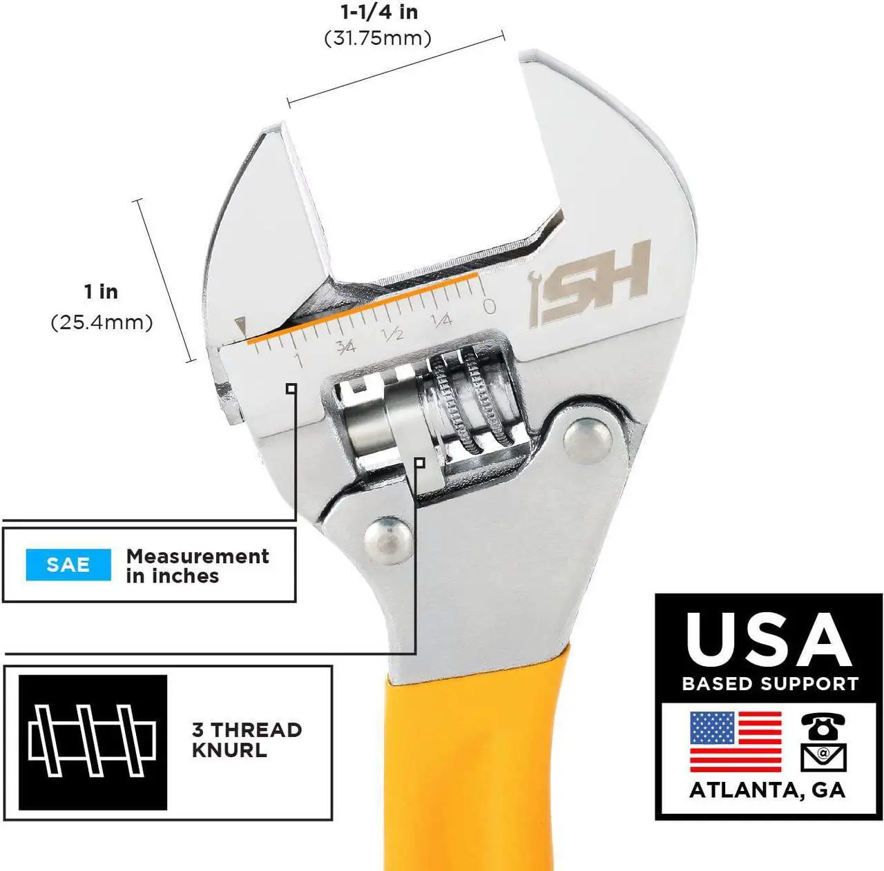 Alt view image 2 of 7 - STEELHEAD 8 Wide-Mouth Adjustable Ratcheting Wrench, Forged Heat-Treated Chrome Vanadium Steel, SAE Jaw Measurements, USA-Based Support