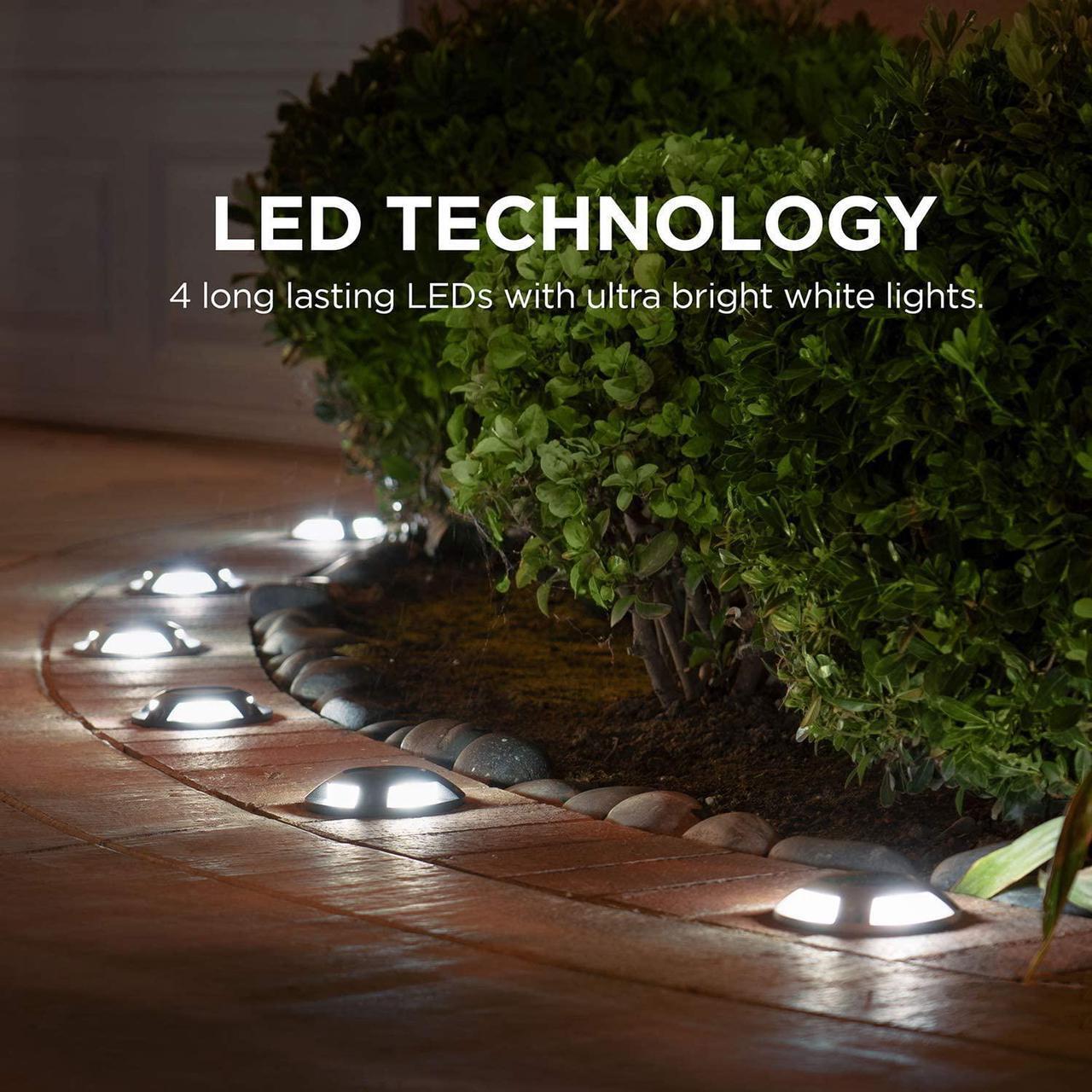 Alt view image 6 of 7 - Home Zone Security 4 Packs Solar Deck Light Outdoor 20 Lumens Waterproof Weather Resistant, No Wiring, Auto On Sensor Fence Light, Durable Aluminum Plastic Case for Decor Step Pathway Backyard Garden