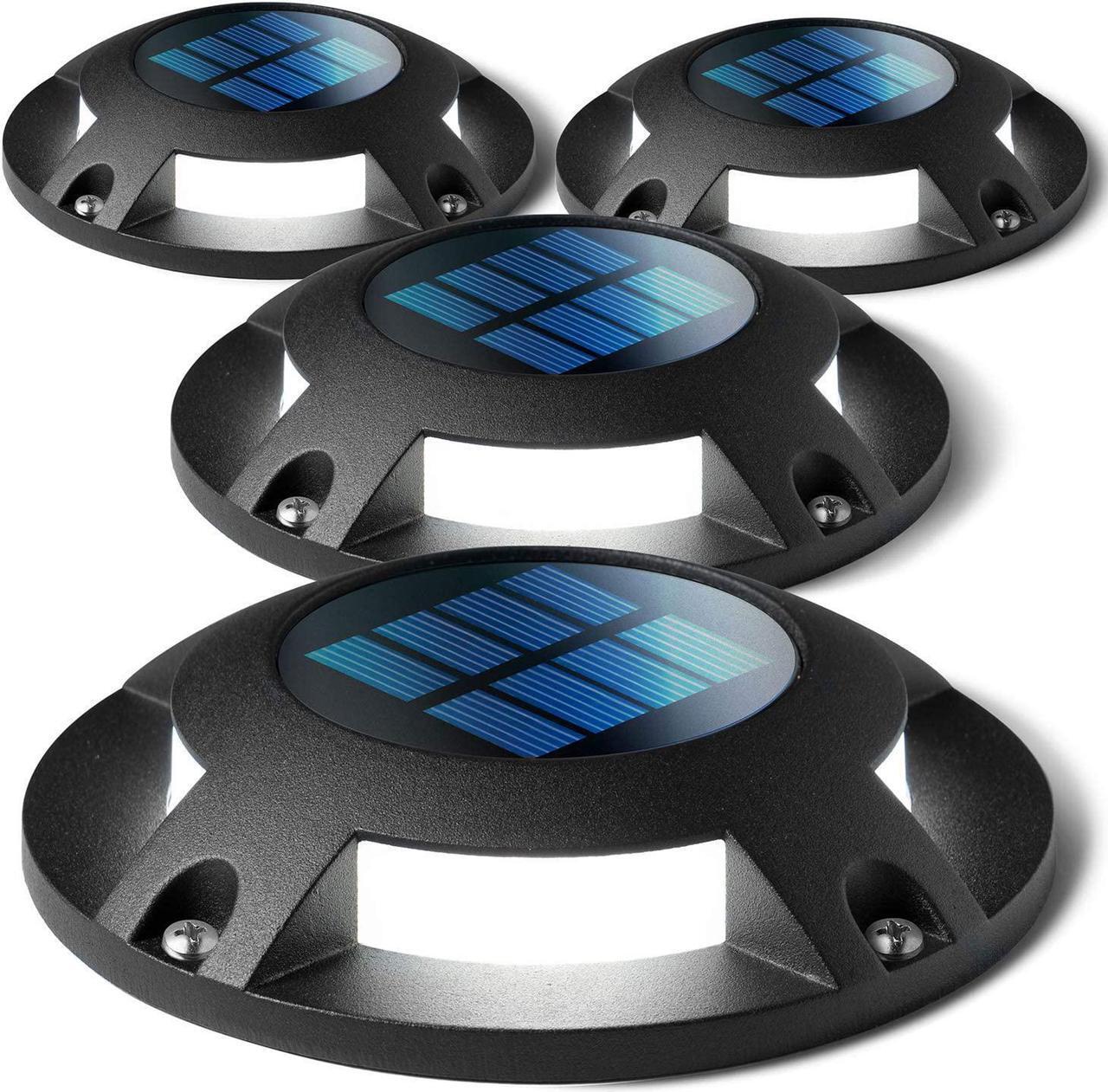 Main image of Home Zone Security 4 Packs Solar Deck Light Outdoor 20 Lumens Waterproof Weather Resistant, No Wiring, Auto On Sensor Fence Light, Durable Aluminum Plastic Case for Decor Step Pathway Backyard Garden