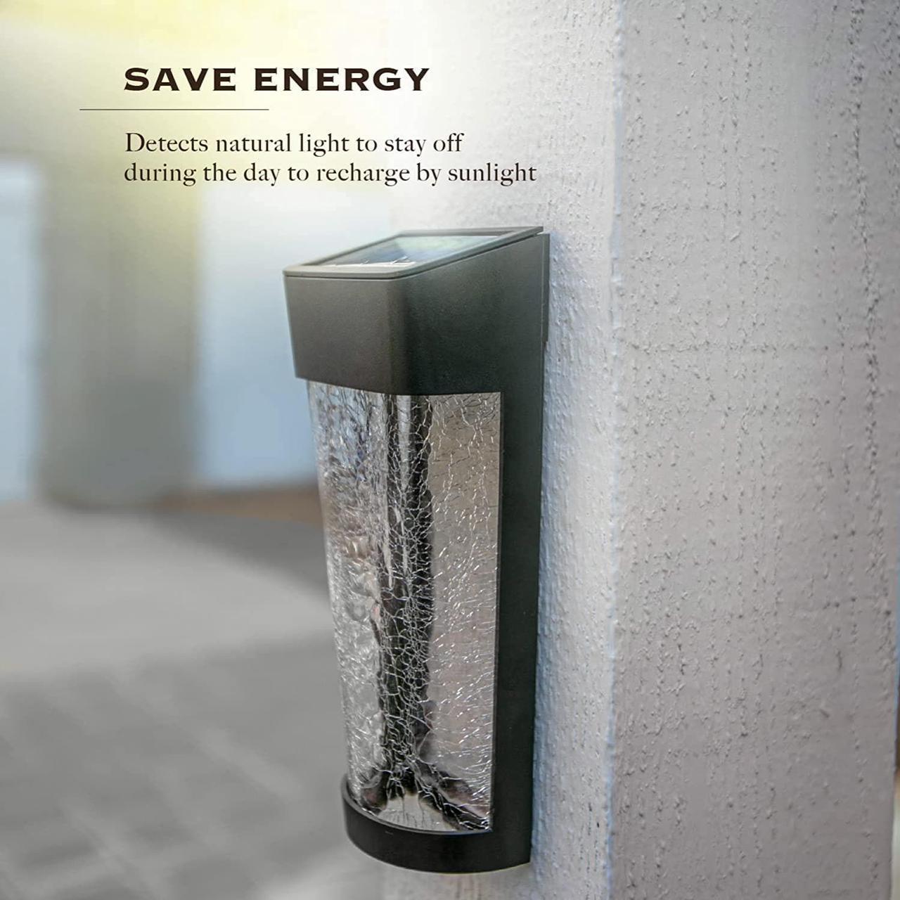 Alt view image 3 of 7 - Landia Home Solar Wall Light - Decorative Crackle Glass Shade LED Outdoor Wall Mounted Lights, 2-Pack
