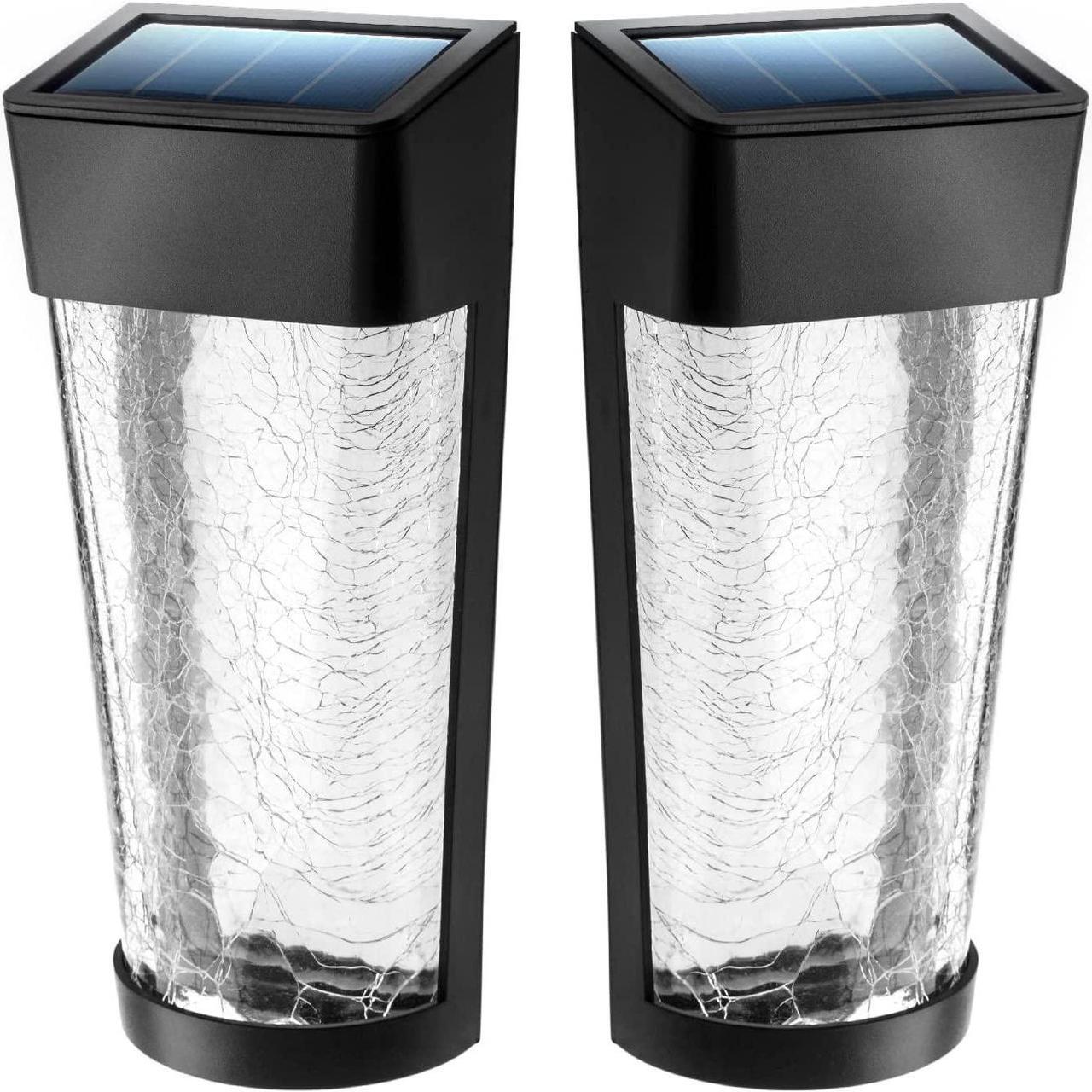 Main image of Landia Home Solar Wall Light - Decorative Crackle Glass Shade LED Outdoor Wall Mounted Lights, 2-Pack