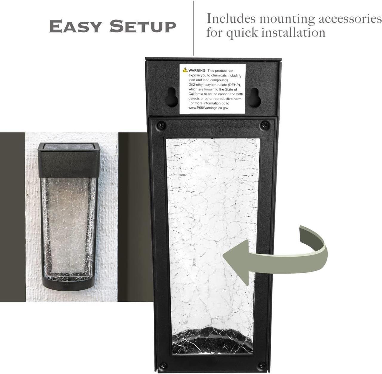 Alt view image 5 of 7 - Landia Home Solar Wall Light - Decorative Crackle Glass Shade LED Outdoor Wall Mounted Lights, 2-Pack