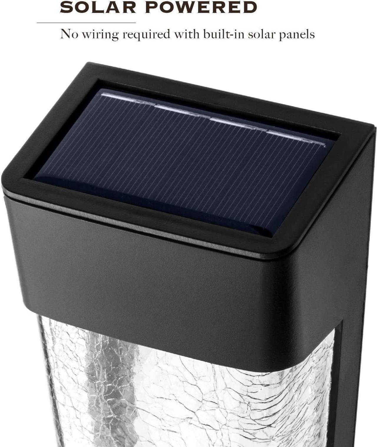 Alt view image 2 of 7 - Landia Home Solar Wall Light - Decorative Crackle Glass Shade LED Outdoor Wall Mounted Lights, 2-Pack