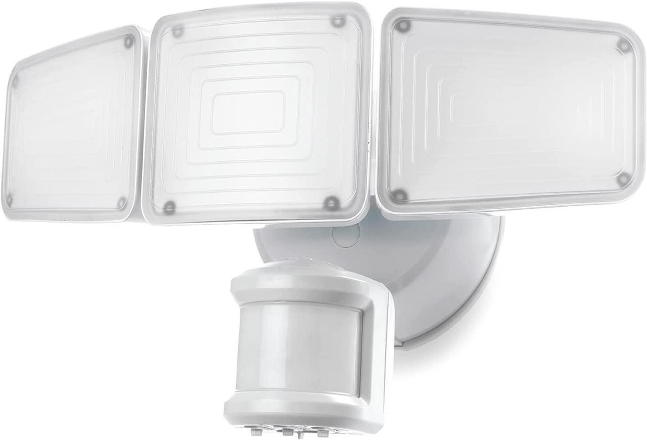 Main image of Home Zone Security 3500 Lumen LED Motion Sensor Light - Outdoor Weather Resistant Triple Head 5000K Security Light with Dusk to Dawn Mode and Easy Connect Back Panel, White