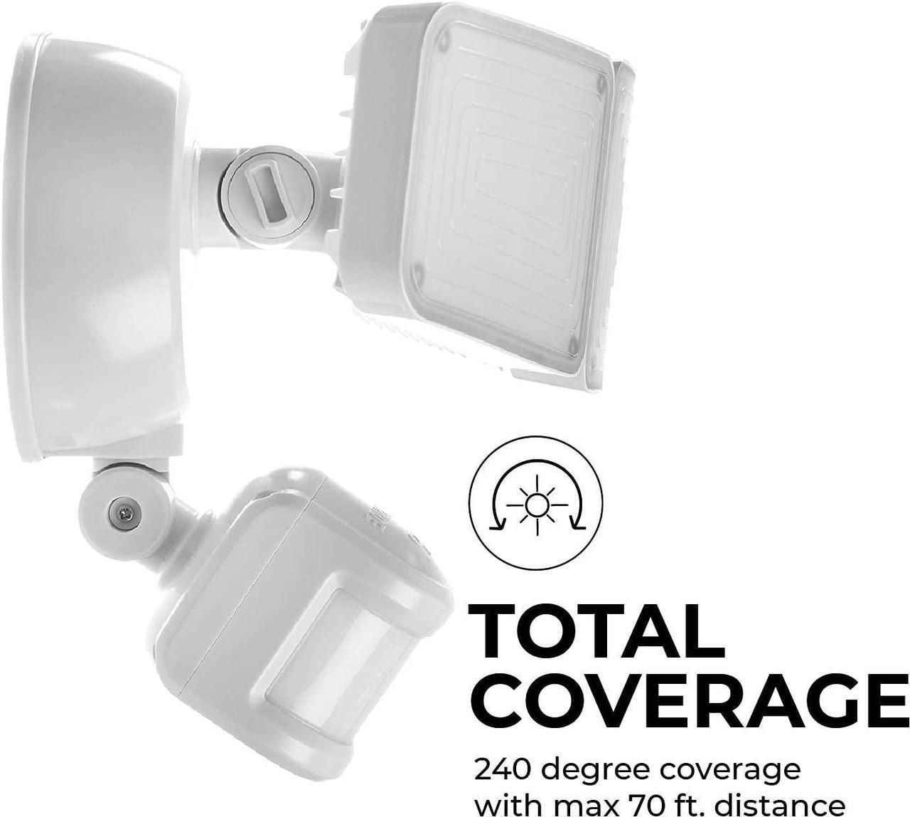 Alt view image 4 of 6 - Home Zone Security 3500 Lumen LED Motion Sensor Light - Outdoor Weather Resistant Triple Head 5000K Security Light with Dusk to Dawn Mode and Easy Connect Back Panel, White