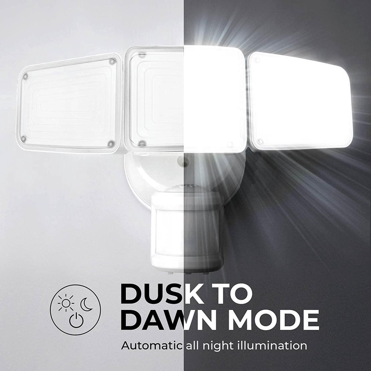 Alt view image 3 of 6 - Home Zone Security 3500 Lumen LED Motion Sensor Light - Outdoor Weather Resistant Triple Head 5000K Security Light with Dusk to Dawn Mode and Easy Connect Back Panel, White