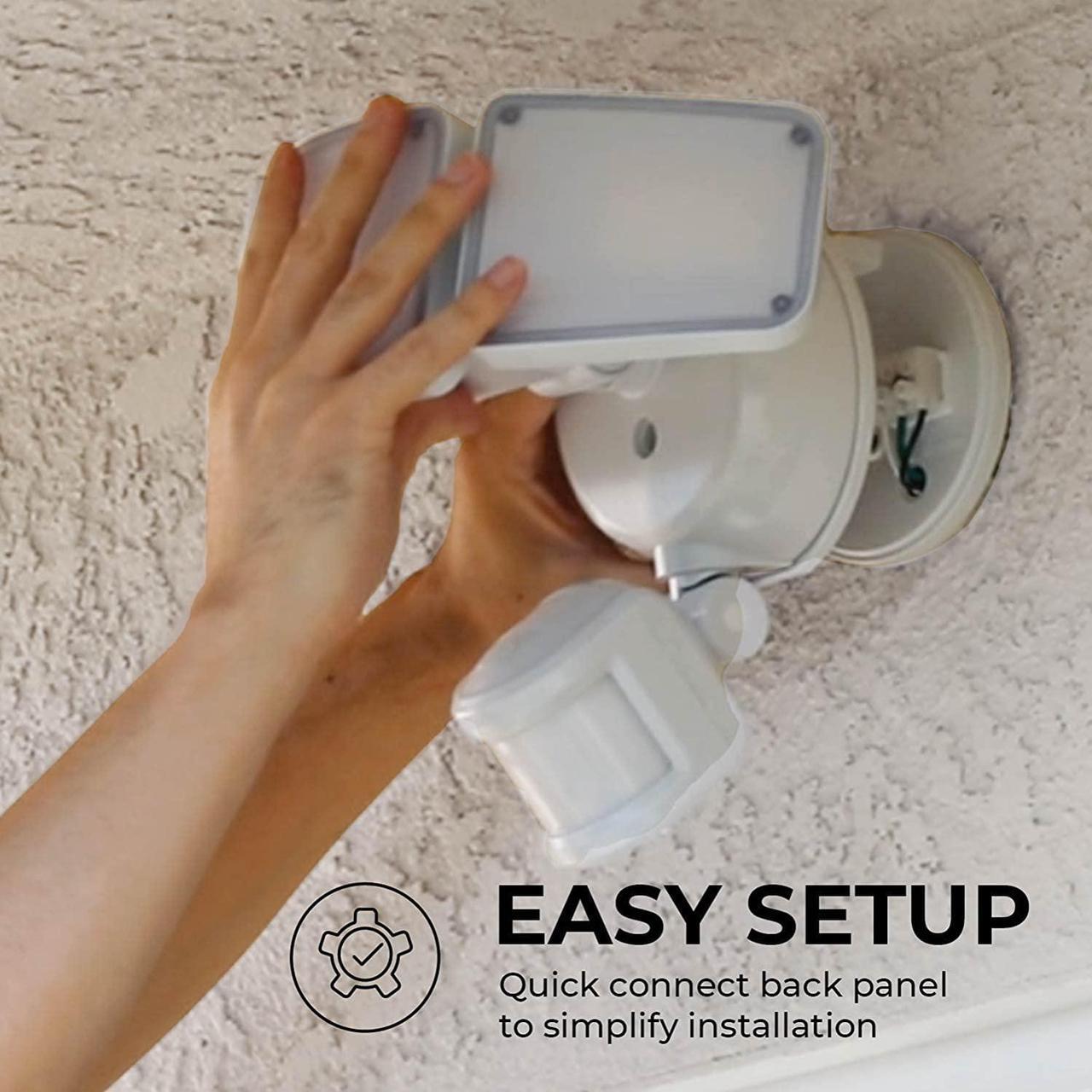 Alt view image 5 of 6 - Home Zone Security 3500 Lumen LED Motion Sensor Light - Outdoor Weather Resistant Triple Head 5000K Security Light with Dusk to Dawn Mode and Easy Connect Back Panel, White