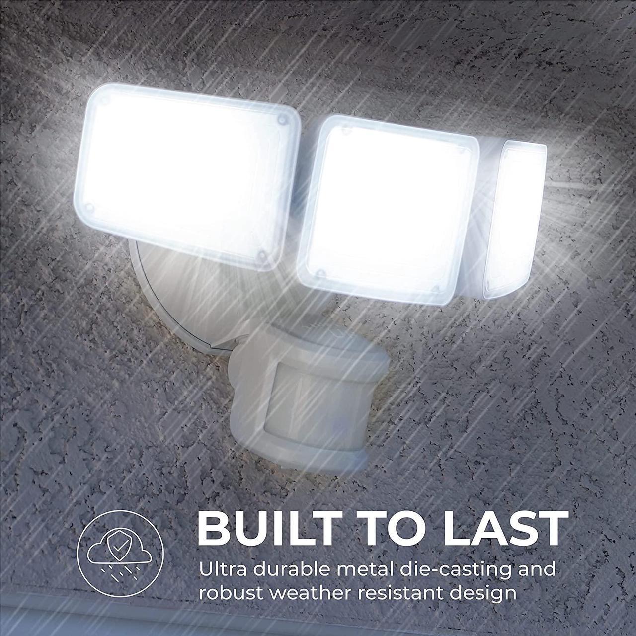 Alt view image 6 of 6 - Home Zone Security 3500 Lumen LED Motion Sensor Light - Outdoor Weather Resistant Triple Head 5000K Security Light with Dusk to Dawn Mode and Easy Connect Back Panel, White