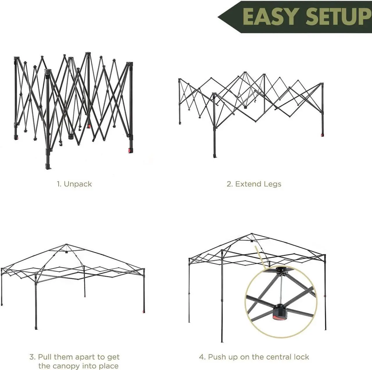 Alt view image 5 of 7 - ARROWHEAD OUTDOOR 13x13 Pop-Up Canopy & Instant Shelter, Easy One Person Setup, Water & UV Resistant 150D Fabric Construction, Adjustable Height, Wheeled Carry Bag, Guide Ropes & Stakes Included