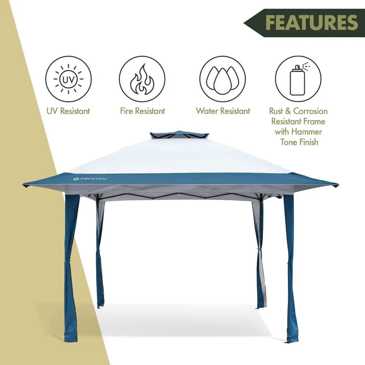 Alt view image 4 of 7 - ARROWHEAD OUTDOOR 13x13 Pop-Up Canopy & Instant Shelter, Easy One Person Setup, Water & UV Resistant 150D Fabric Construction, Adjustable Height, Wheeled Carry Bag, Guide Ropes & Stakes Included