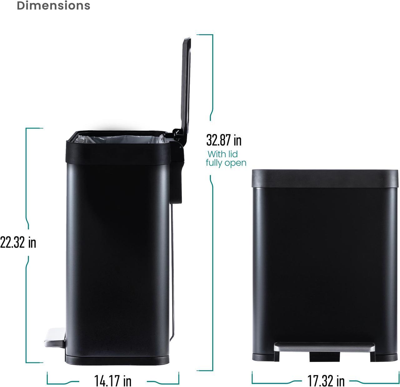 Alt view image 7 of 7 - Home Zone Living 13 Gallon Kitchen Trash Can, Short and Wide Stainless Steel Body Design, 50 Liter Capacity, Matte Black