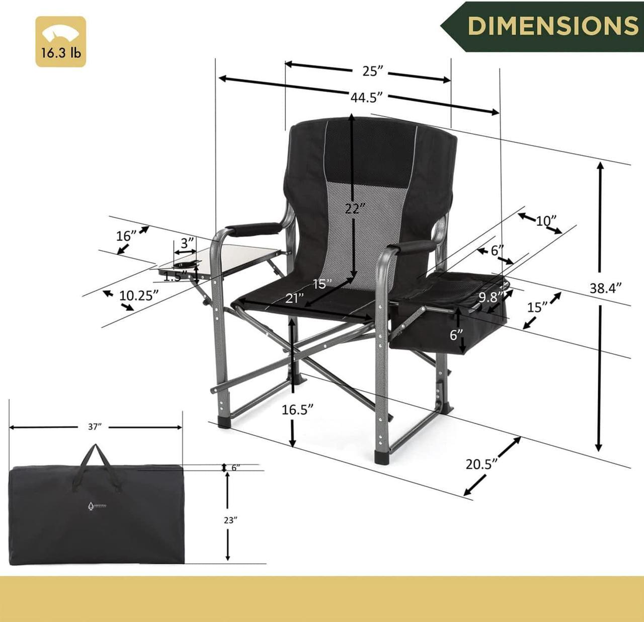 Alt view image 2 of 7 - ARROWHEAD OUTDOOR Folding Directors Chair w/ Side Table & Integrated Cooler, Cup Holder, Storage Pouch, Breathable Mesh Back, Supports up to 450lbs, Carrying Case, Steel Frame, High-Grade 900D Canvas
