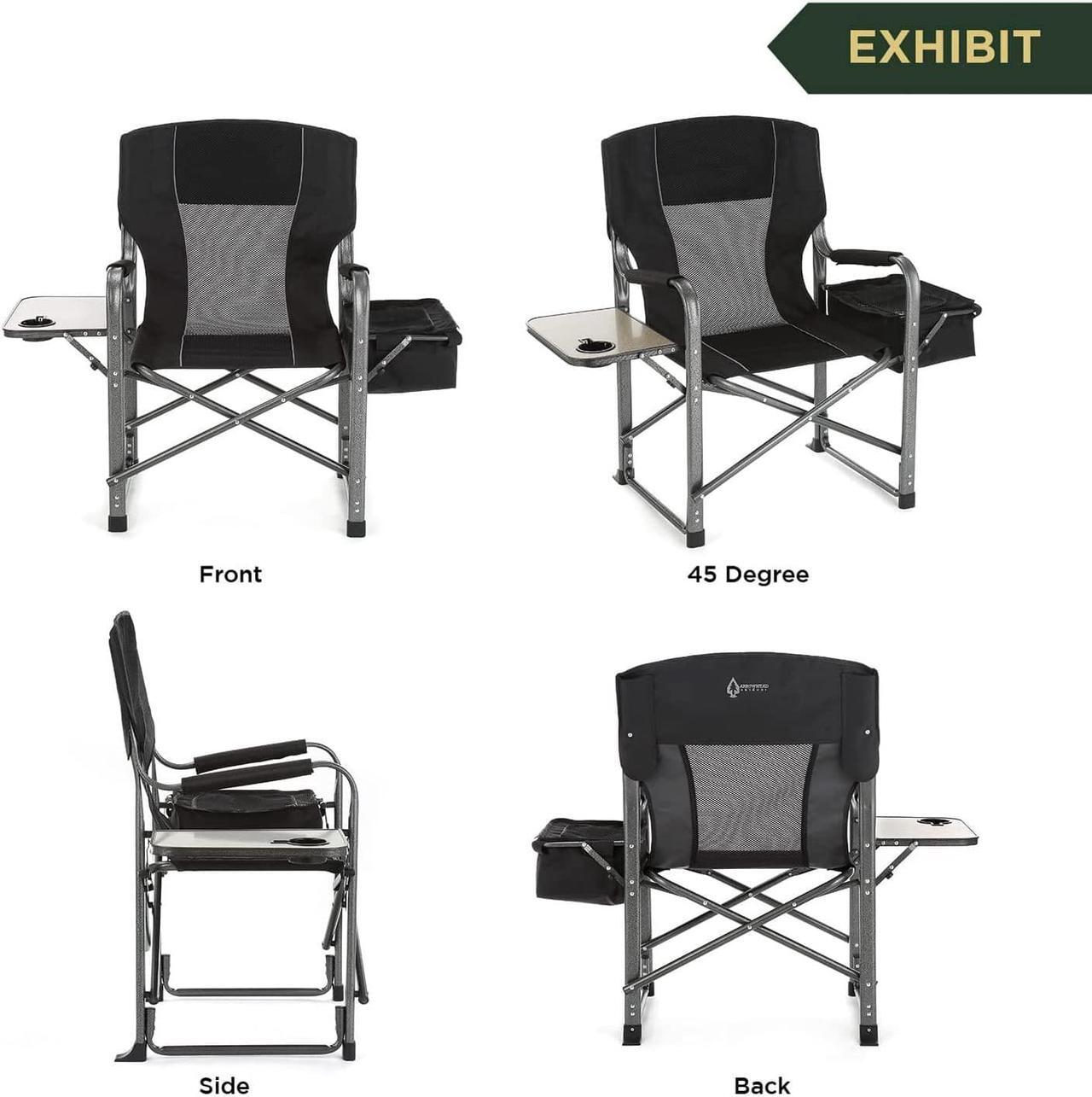 Alt view image 5 of 7 - ARROWHEAD OUTDOOR Folding Directors Chair w/ Side Table & Integrated Cooler, Cup Holder, Storage Pouch, Breathable Mesh Back, Supports up to 450lbs, Carrying Case, Steel Frame, High-Grade 900D Canvas