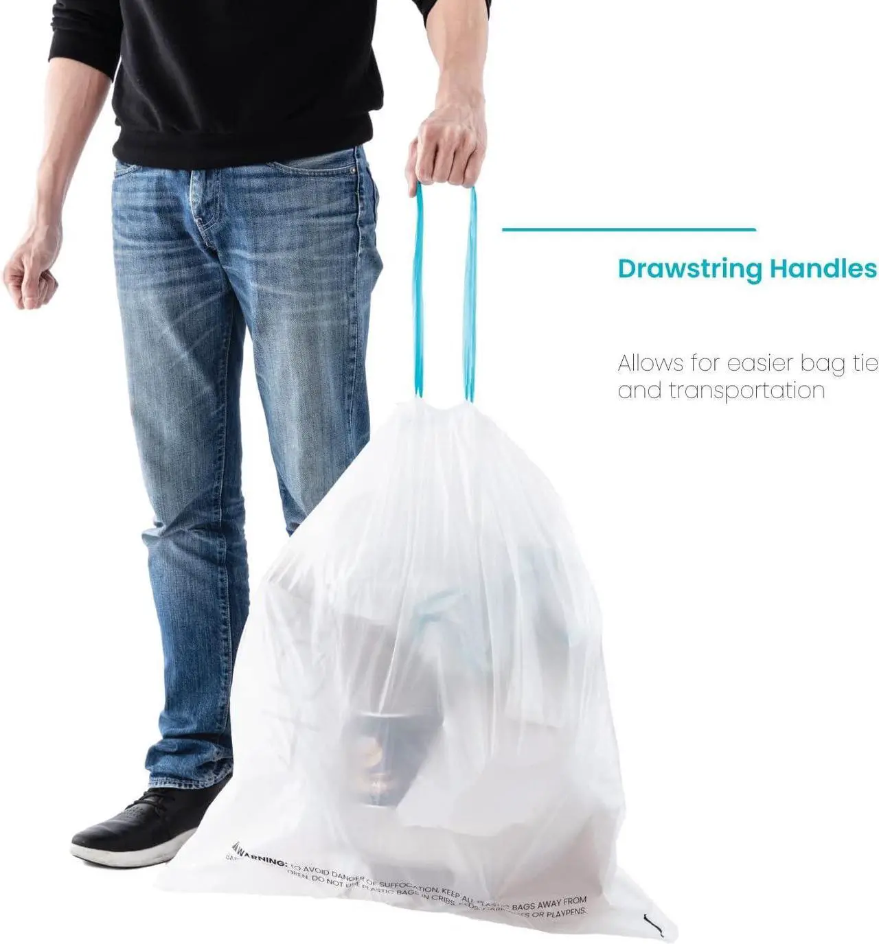Alt view image 5 of 7 - Home Zone Living 12 -13 Gallon Kitchen Trash Bags with Drawstring Handles, Heavy Duty Custom Fit Design for Standard 45 to 50 Liter Kitchen Trash Cans, Code 45S, 60 Count