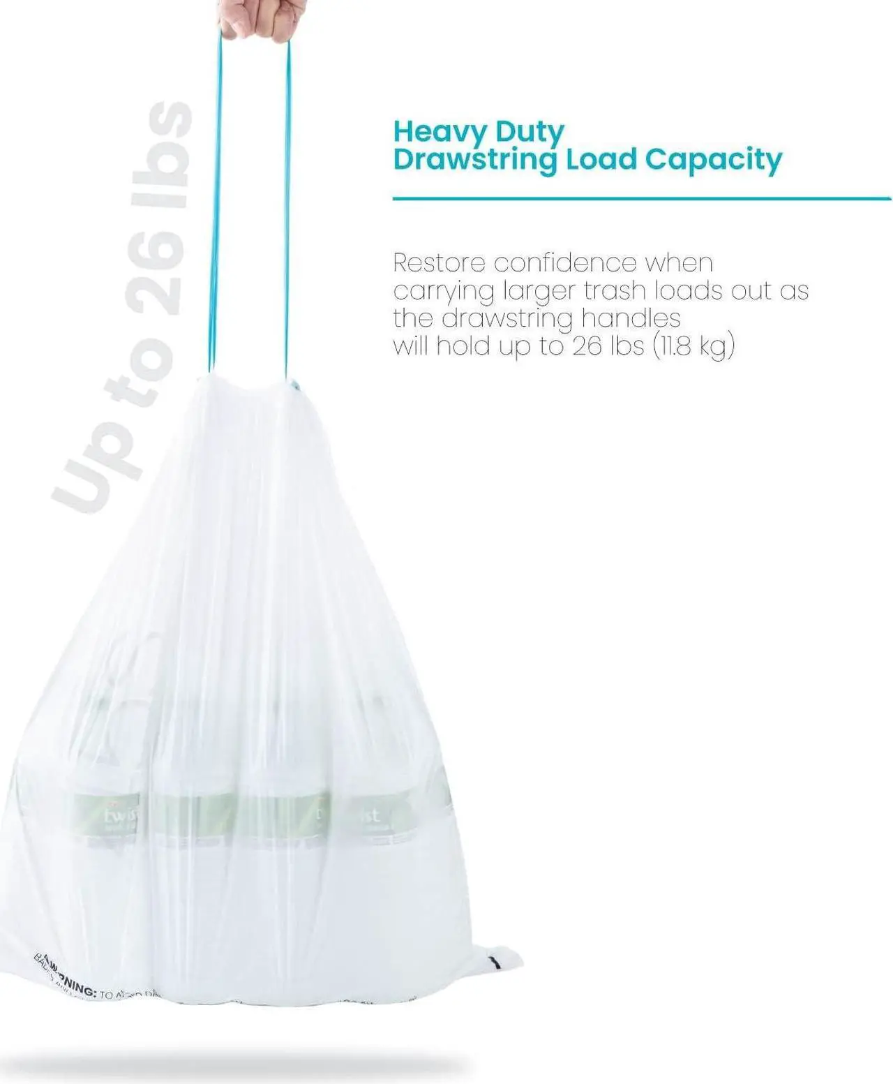 Alt view image 4 of 7 - Home Zone Living 12 -13 Gallon Kitchen Trash Bags with Drawstring Handles, Heavy Duty Custom Fit Design for Standard 45 to 50 Liter Kitchen Trash Cans, Code 45S, 60 Count