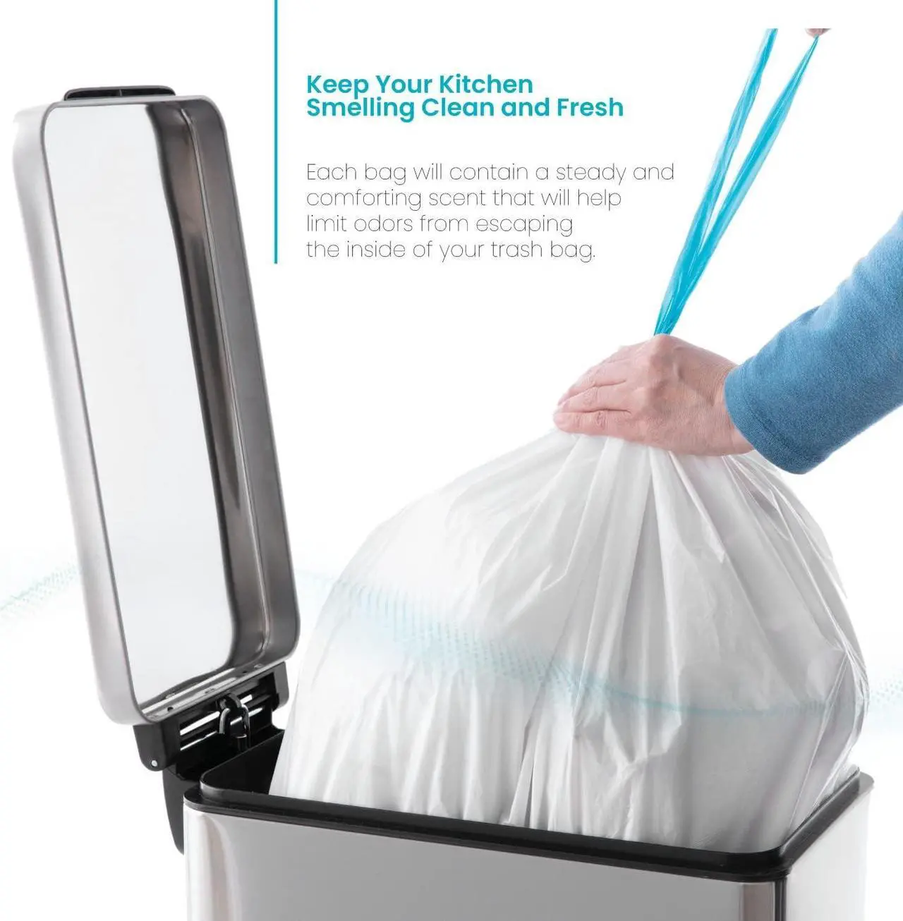 Alt view image 6 of 7 - Home Zone Living 12 -13 Gallon Kitchen Trash Bags with Drawstring Handles, Heavy Duty Custom Fit Design for Standard 45 to 50 Liter Kitchen Trash Cans, Code 45S, 60 Count