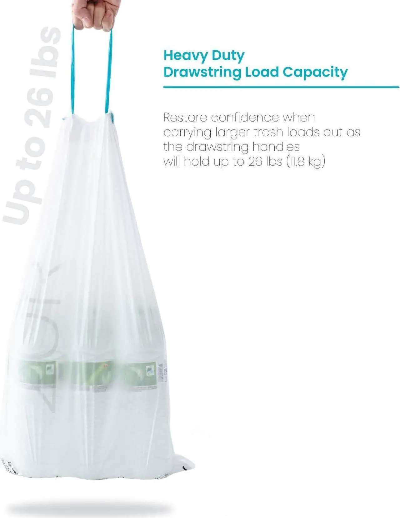 Alt view image 6 of 7 - Home Zone Living 5.3 Gallon Kitchen Trash Bags with Drawstring Handles, Heavy Duty Custom Fit Design for 20 Liter Dual Recycling Liners, Code 20R, 60 Count