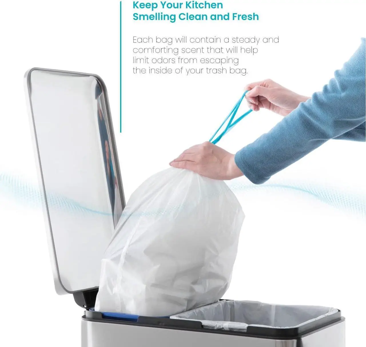 Alt view image 4 of 7 - Home Zone Living 5.3 Gallon Kitchen Trash Bags with Drawstring Handles, Heavy Duty Custom Fit Design for 20 Liter Dual Recycling Liners, Code 20R, 60 Count