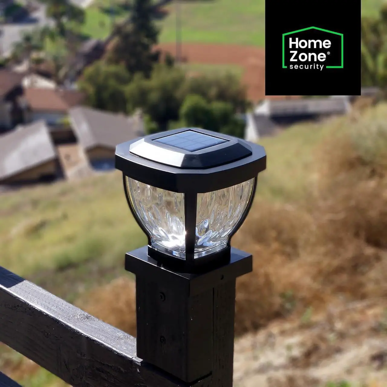 Alt view image 2 of 7 - Home Zone Security Solar Post Cap Lights - Decorative Glass LED Outdoor 4x4 (3.5 x 3.5 in.) Post Lights, Black (2-Pack)