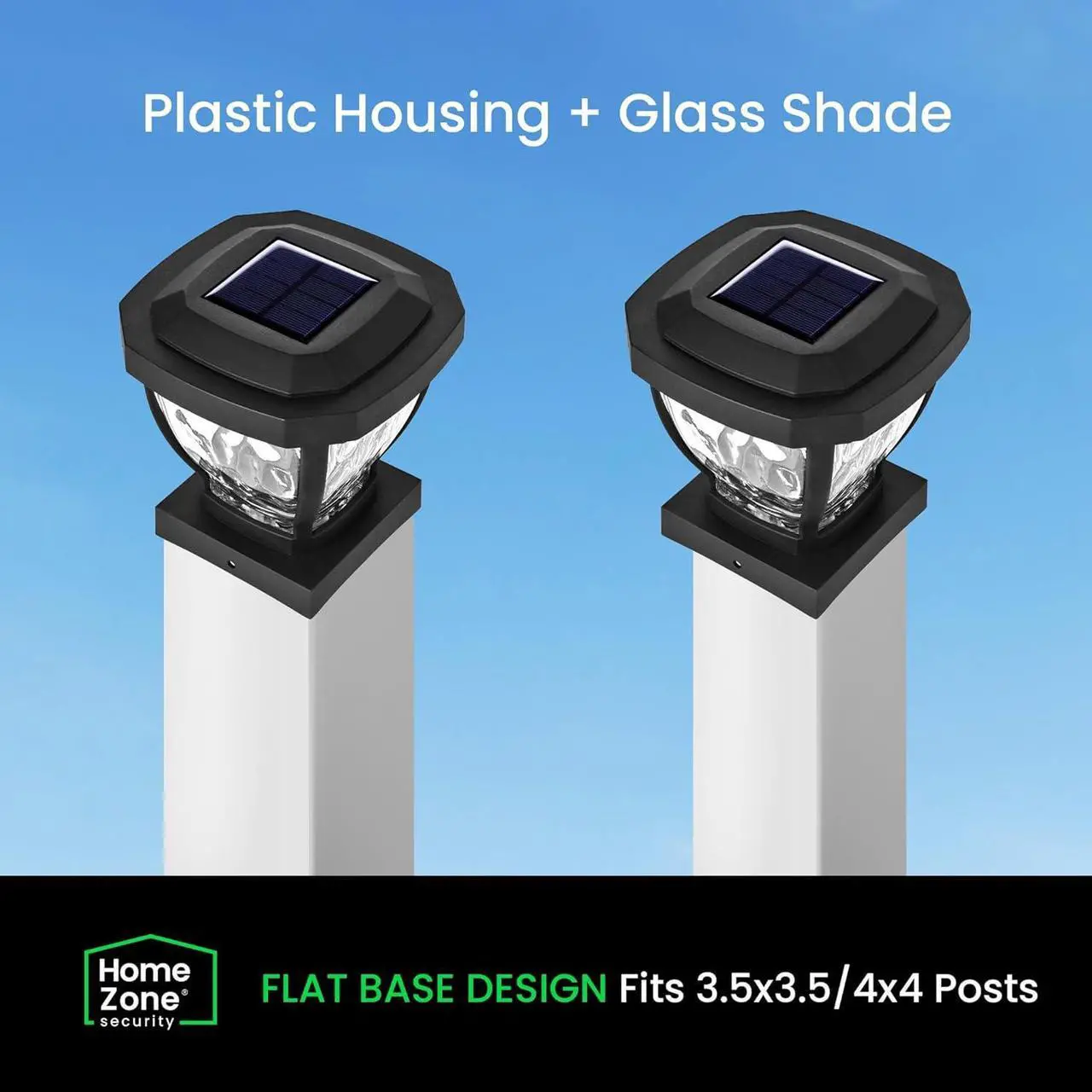 Alt view image 6 of 7 - Home Zone Security Solar Post Cap Lights - Decorative Glass LED Outdoor 4x4 (3.5 x 3.5 in.) Post Lights, Black (2-Pack)